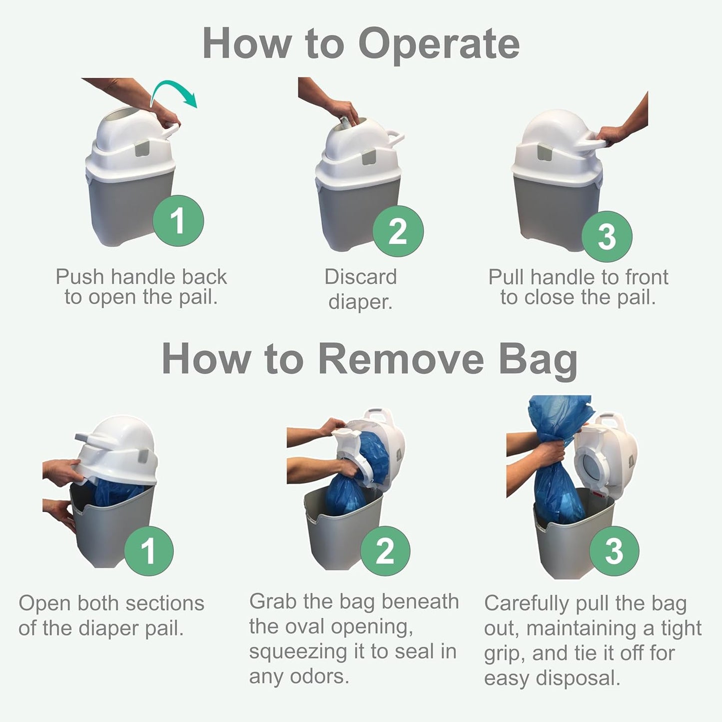 Foundations Tall Diaper Pail with Airtight Lid - Durable & Odorless Diaper Disposal, Large Capacity, Holds up to 60 Newborn Diapers, Refill with Any Bags, Gray (9612057)