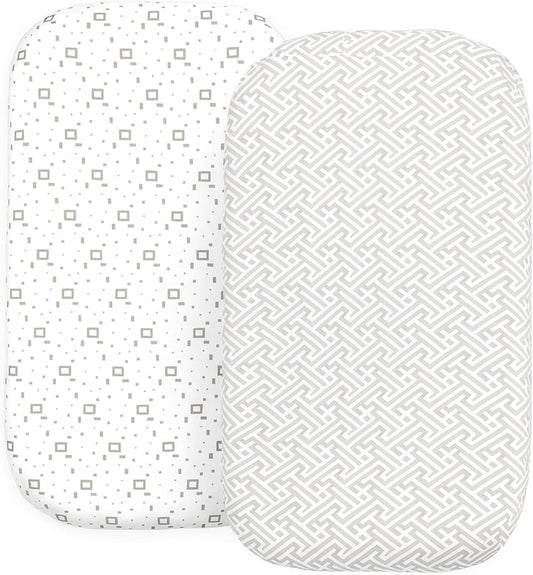 2 Pack Organic Bedside Bassinet Sheets Compatible with Mika Micky, Baby Delight, Dream On Me, AMKE and Other Bassinet Mattress Pads Size Between 17-21 in Width, 29-33 in Length, and 1.5-4 in Thick