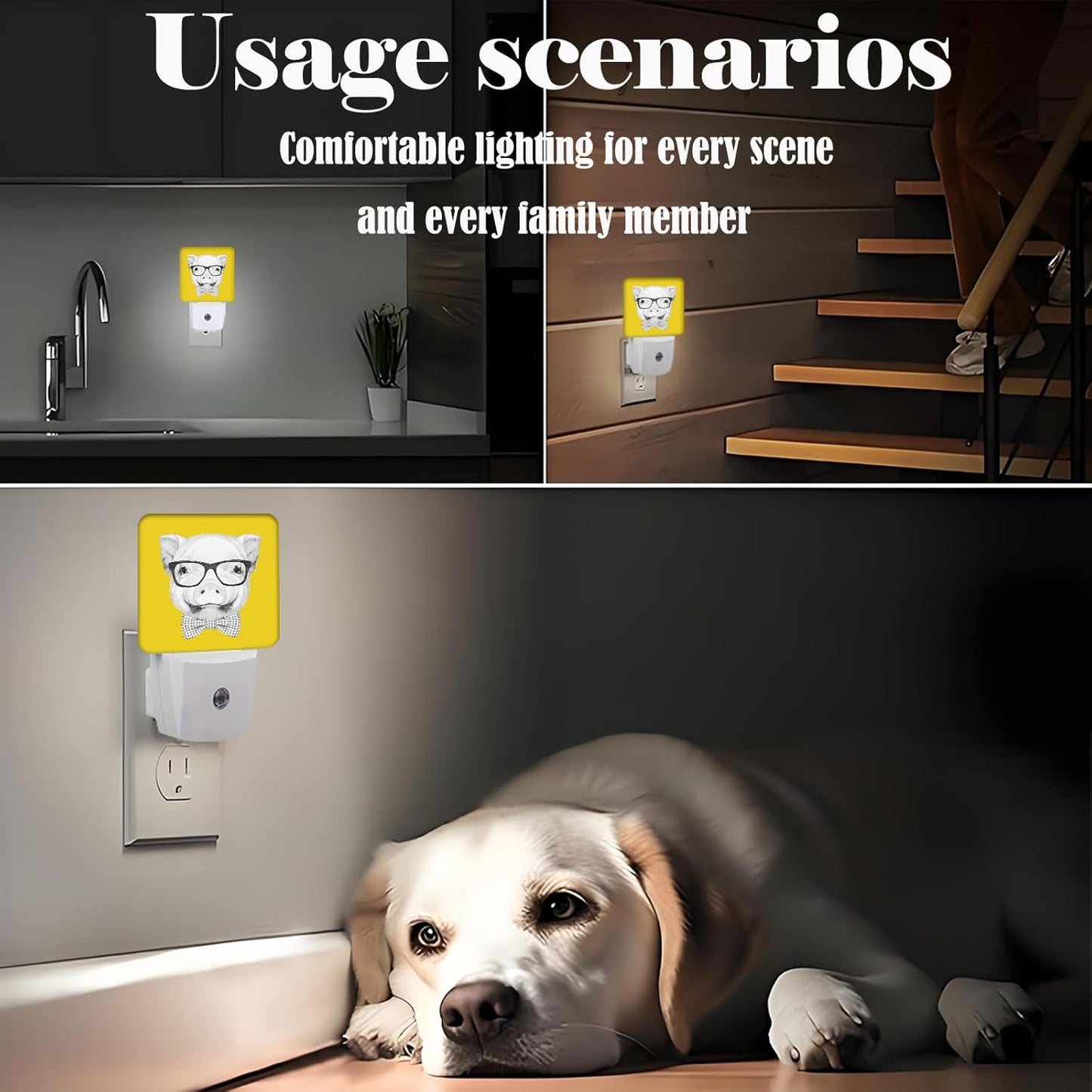 Pig with Glasses Night Light,Plug-in Night Lights with Dusk to Dawn Sensor for Stairway,Hallway,Bedroom Sleep Friendly Ideal for Women/Girls/Boys Gift,0.5w