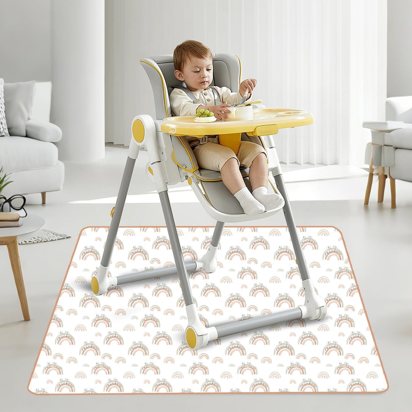 Baby Splat Mat for Under High Chair, 51 x 51 Inch Wipeable Splash Mat，Floor Protector，Wipe-Clean Tablecloth and Playing Mat (Rainbow)