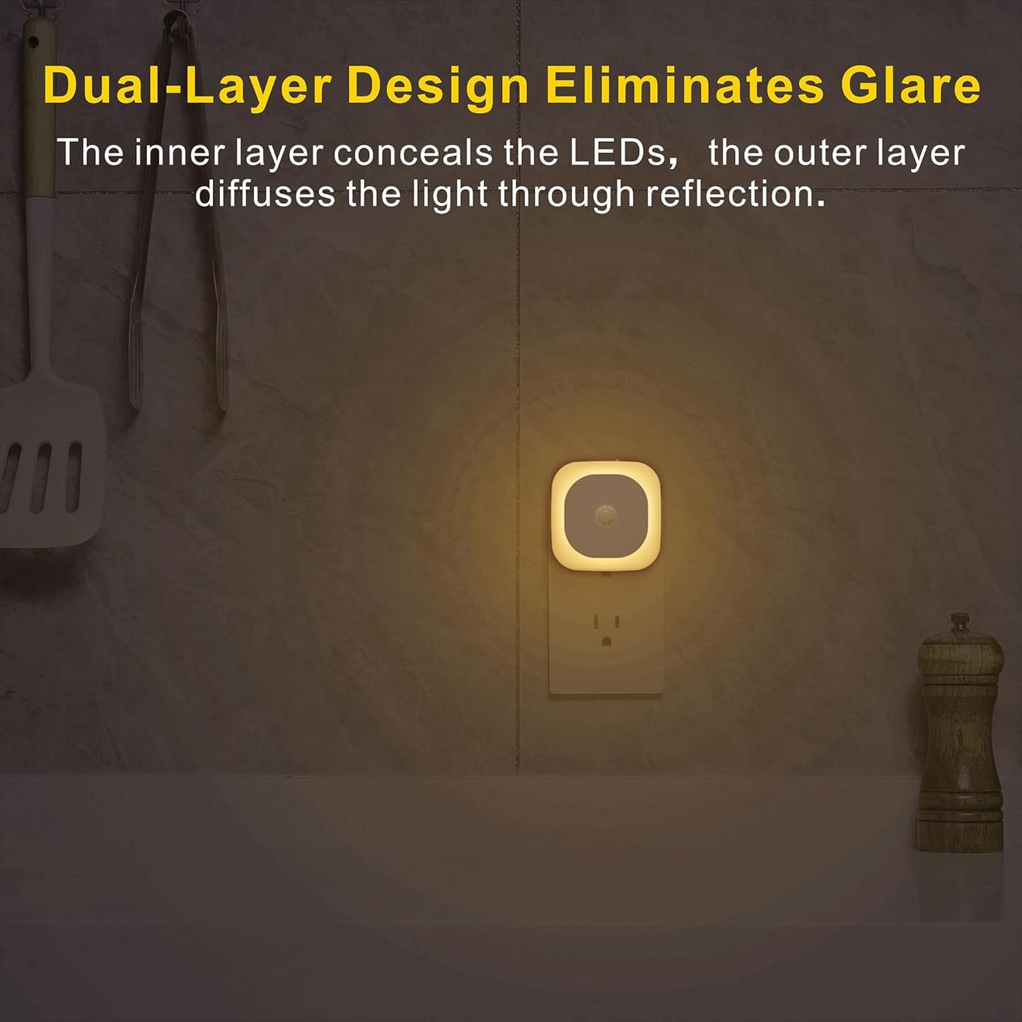 2 Pack Plug in Night Light with Motion Sensor & Dusk to Dawn Sensor, 3 Sensor Modes, Dimmable Night Lights Plug into Wall, Warm White Nightlight for Kids, Bathroom, Bedroom, Kitchen, Indoor