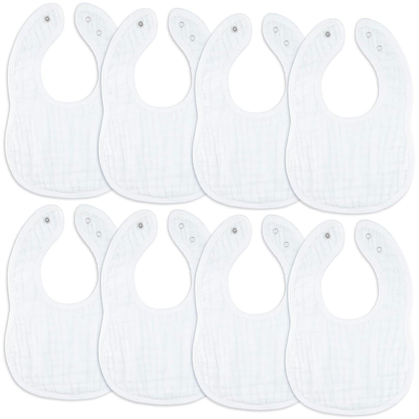 Comfy Cubs Muslin Bibs for Babies, Pack of 8 - Soft and Highly Absorbent, Feeding, Drool and Teething Bib, Adjustable Snaps - Stylish & Colorful Unisex Designs, Giftable Set - White