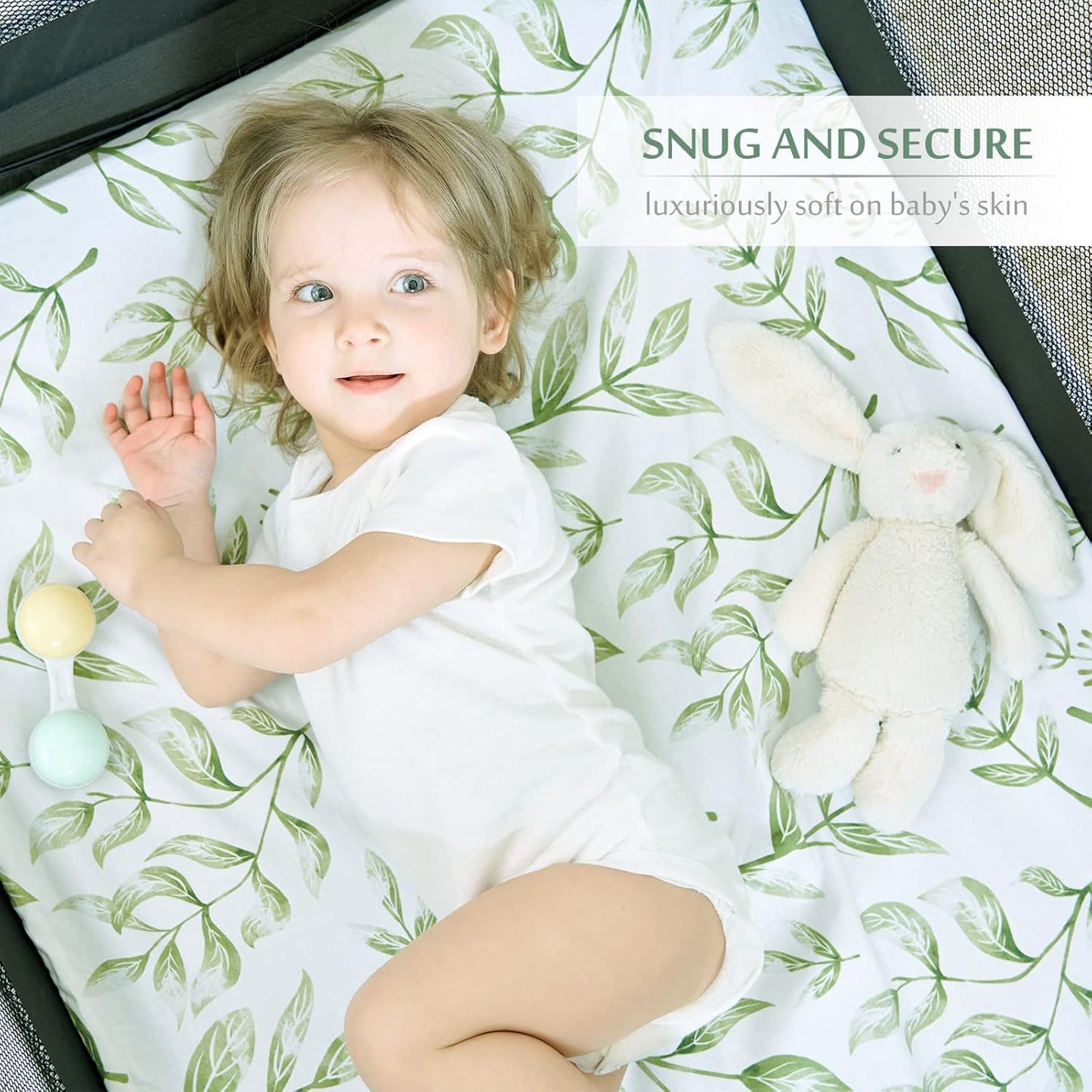 TCBunny 2 Pack Premium Fitted Baby 38X26 Mini Crib Sheets, Pack N Play Bassinet Sheets - Ultra-Soft 100% Cotton, Stylish Rabbit, and Garden Pattern, Safe and Snug for Baby