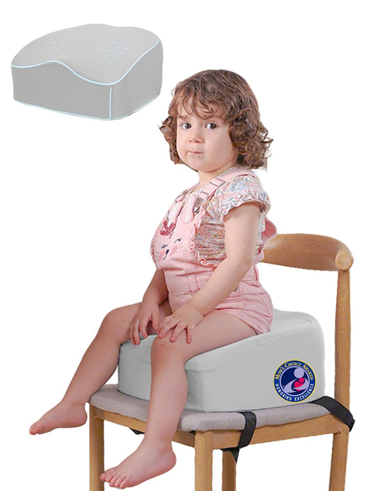 Babelio Ergo-Designed Booster Seat for Kitchen Chair, Promote Proper Upright Posture, Toddler Booster Seat for Dining Table, Removable & Washable Cover, Suitable for 18 Months to 5 Years, Grey