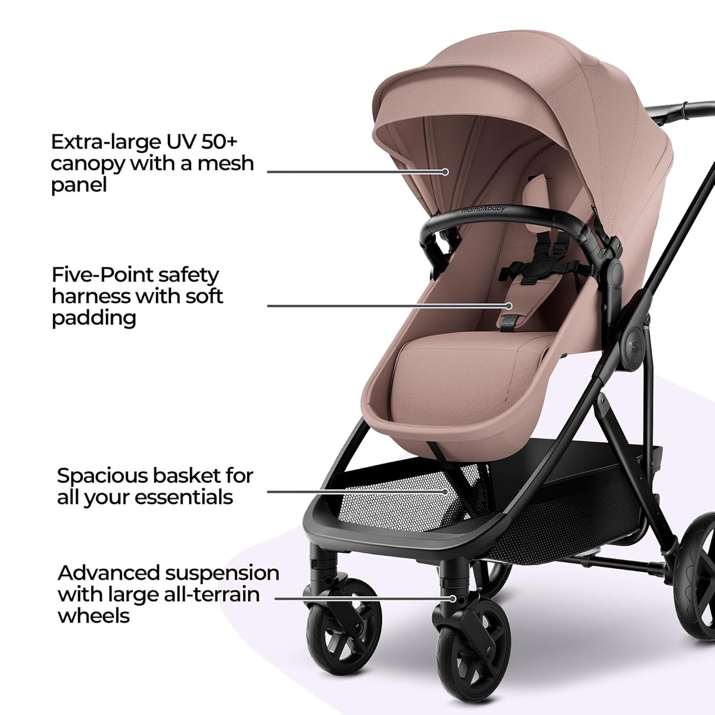 MAMA & BABY Rovee 2-in-1 Baby Stroller, Convertible Infant & Toddler Stroller with Reversible Seat, Large UPF 50+ Sun Canopy, Foldable Stroller with Shock-Absorbing Wheels & Storage Basket