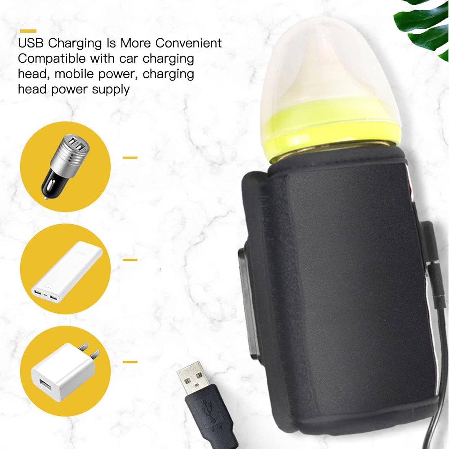 Sanpyl Milk Bottle Warmer, USB Powered Car Baby Bottle Heating Bag Travel Breast Milk Warmer with Temp Control and LCD Display, Evenly Heating for Indoor, Outdoor, Traveling, Driving