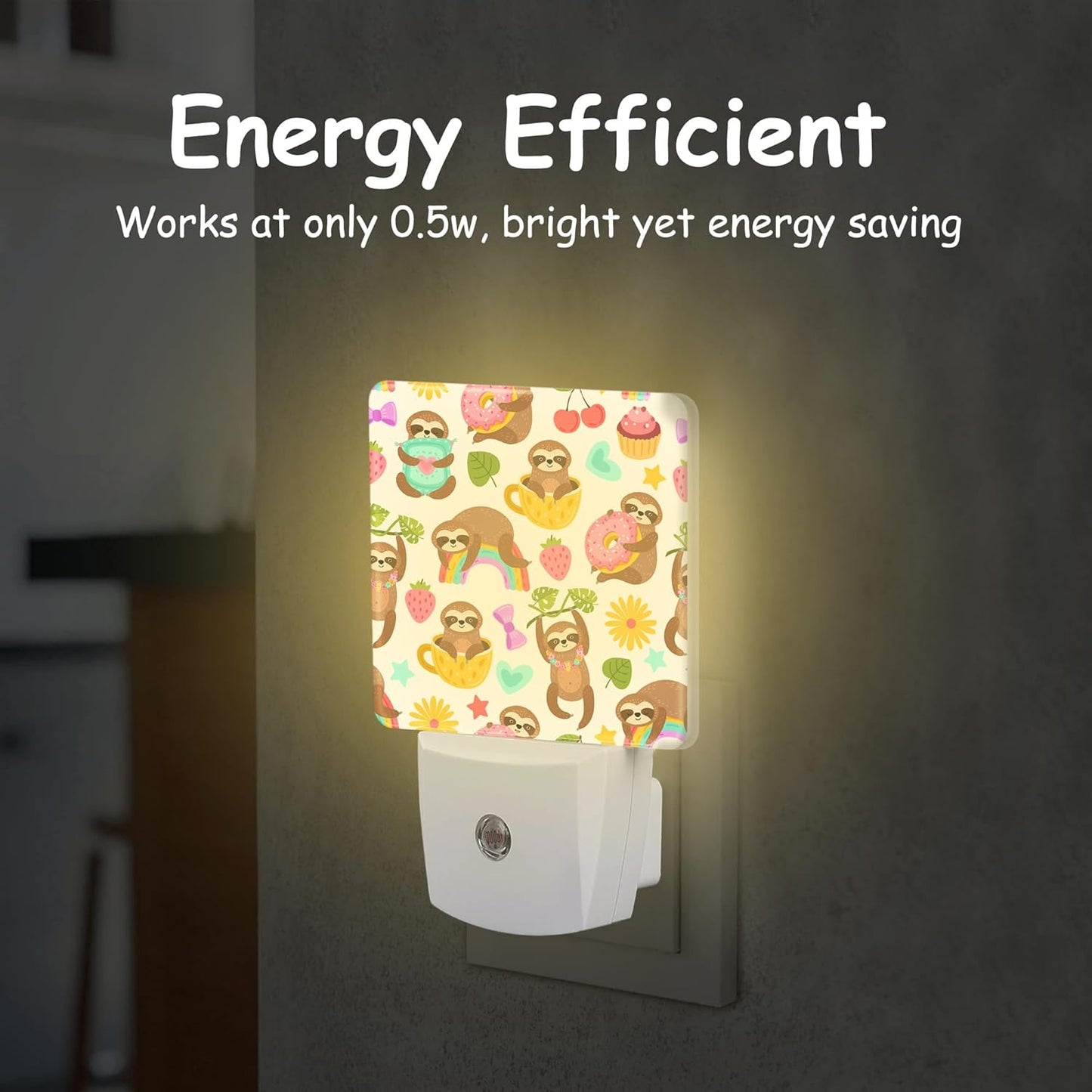 Cute Sloths Eat Dancing or Dream Night Light for Kids Girls Boys,LED Night Light Plug into Wall with Dusk to Dawn Sensor for Room Decor,Hallway,Kitchen,Bathroom,Nursery,Stairs