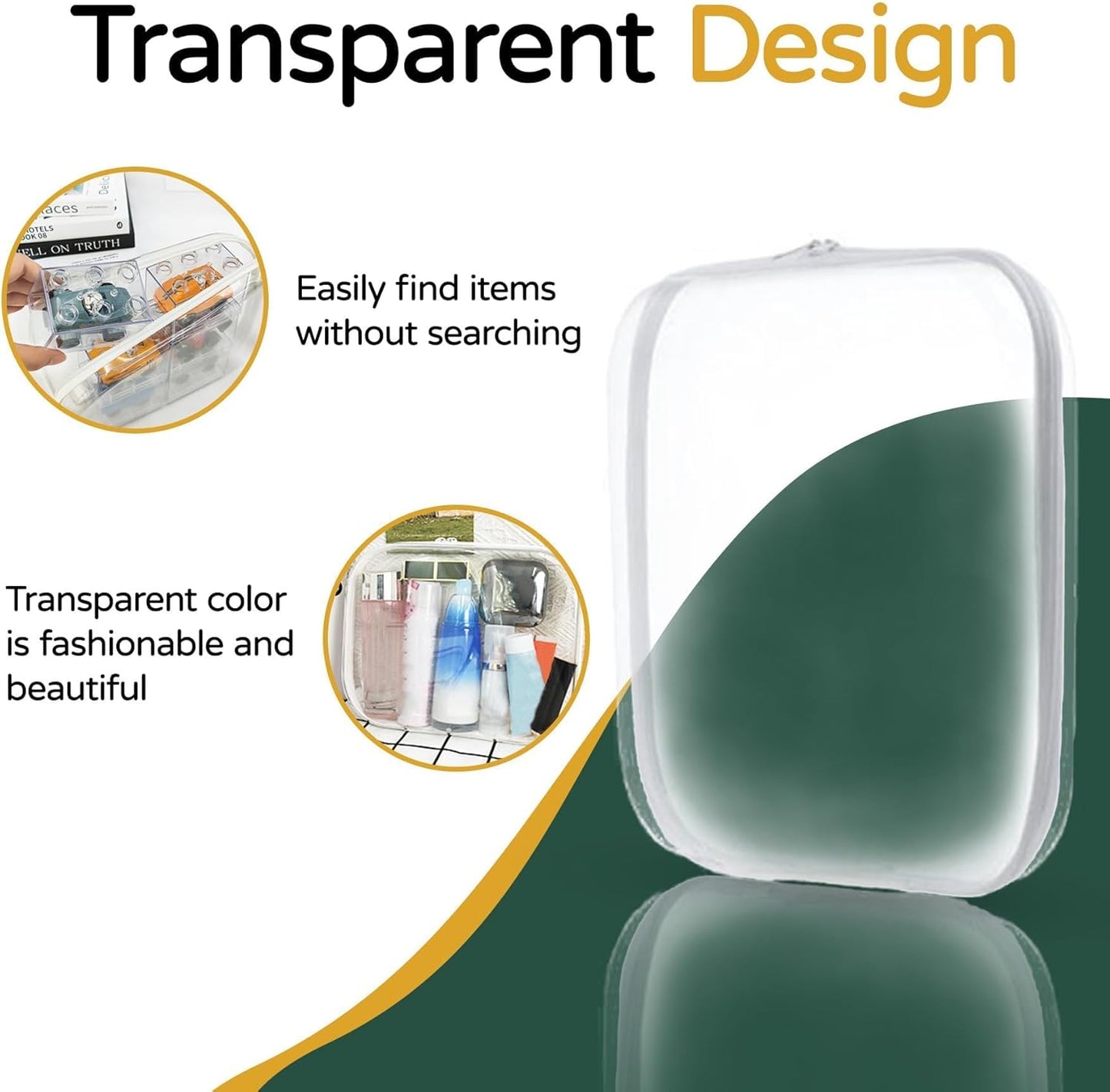 3PCS Clear Hard Plastic Zipper Case, Double Zippers Hard Pouch, Portable Travel Organizer Bin Clear Makeup Bag for Toy Storage, Snack Bag, Cosmetics, Pencil Case, Diaper Bag, Toiletry Bag