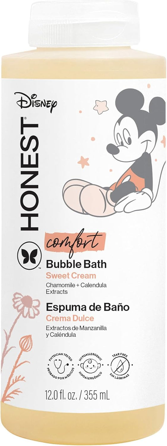 The Honest Company Foaming Bubble Bath | Gentle Enough for Baby | Dermatologist Tested, Tear-Free, Hypoallergenic | Disney’s Mickey Mouse Comfort Sweet Cream, 12 fl oz