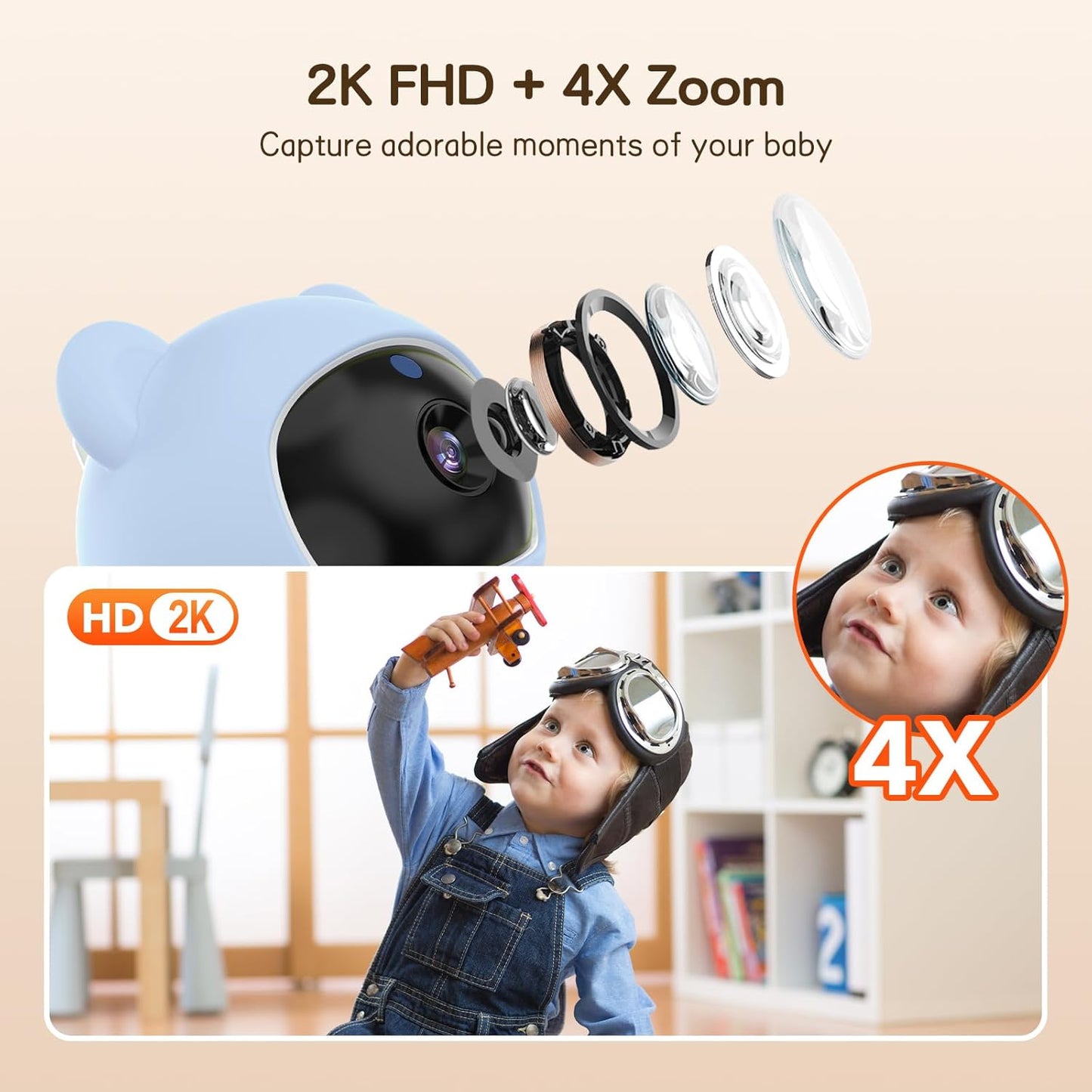2K WiFi Baby Monitor with 5'' 1080P Screen, Smart Baby Camera with App Control, 360°Auto Tracking, Motion & Sound & Humidity & Temperature Detection, Night Vision, 2-Way Talk,Long Battery Life