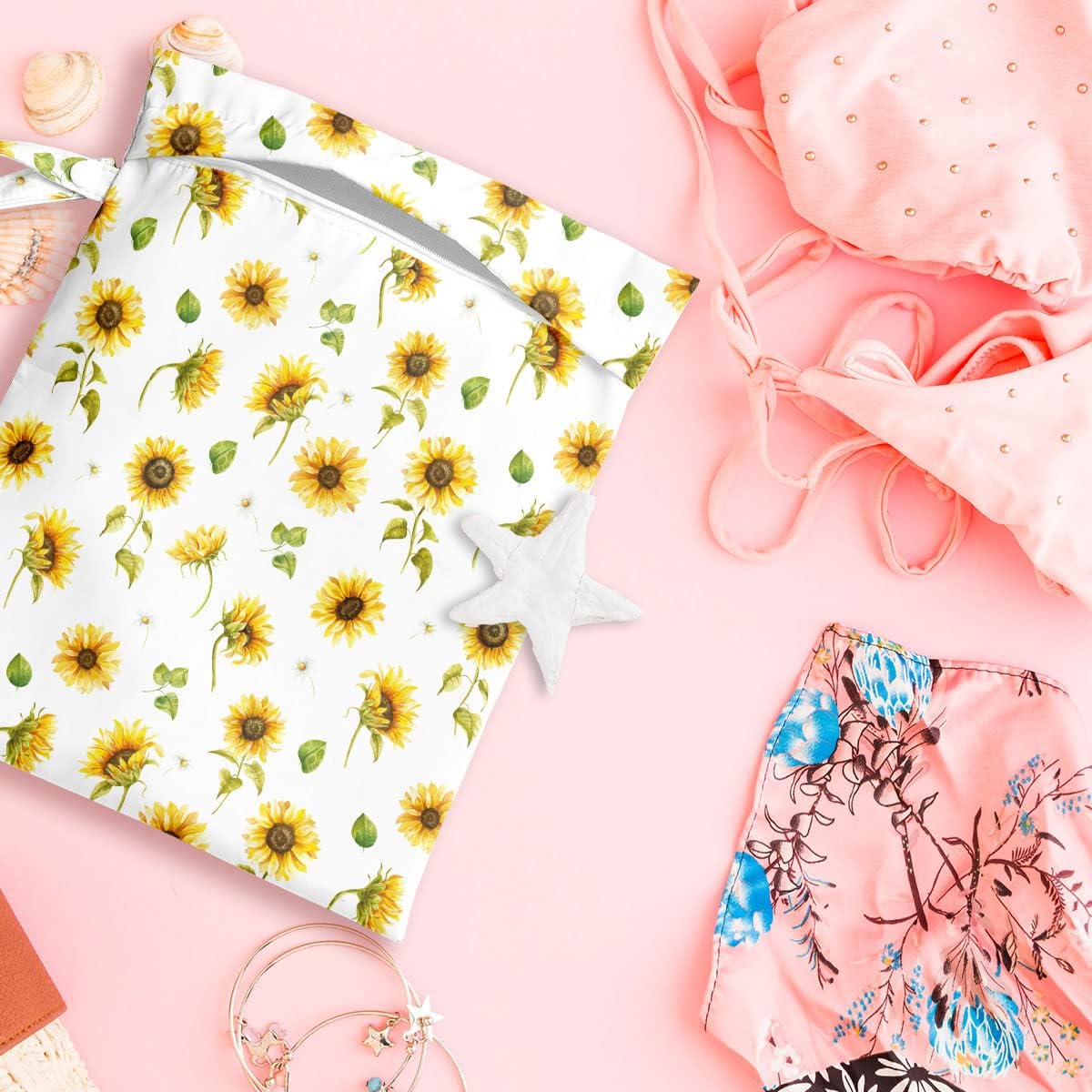 2 Pcs Wet Bag, Wet Dry Bag, Wet Bag for Swimsuit, Travel, Beach, Pool, Diapers, Dirty Yoga Gym Clothes, Toiletries, Makeup Bag, Boho Heart Decor Romantic Gifts for Birthday Wedding.