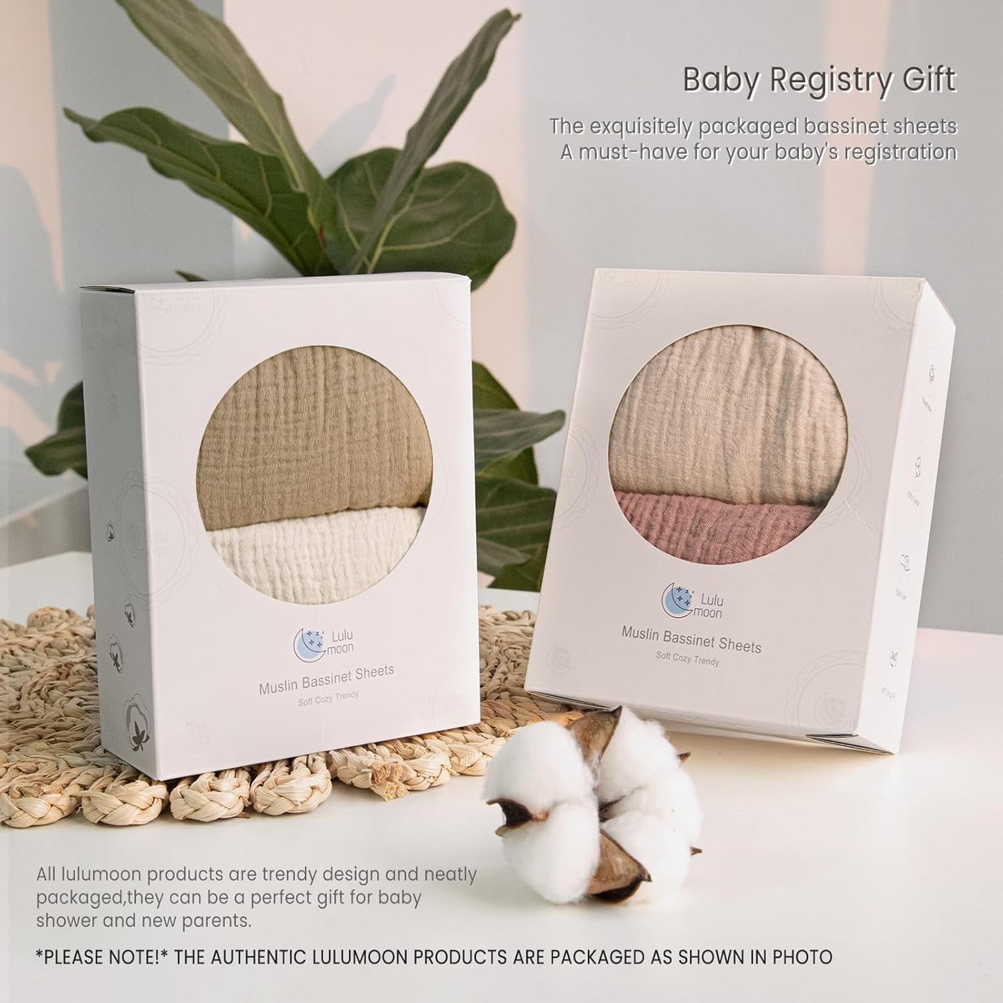 lulumoon Baby Muslin Bassinet Sheets: Cotton Bassinet Sheets Neutral for Boys and Girls - Fitted for Oval Rectangle or Hourglass