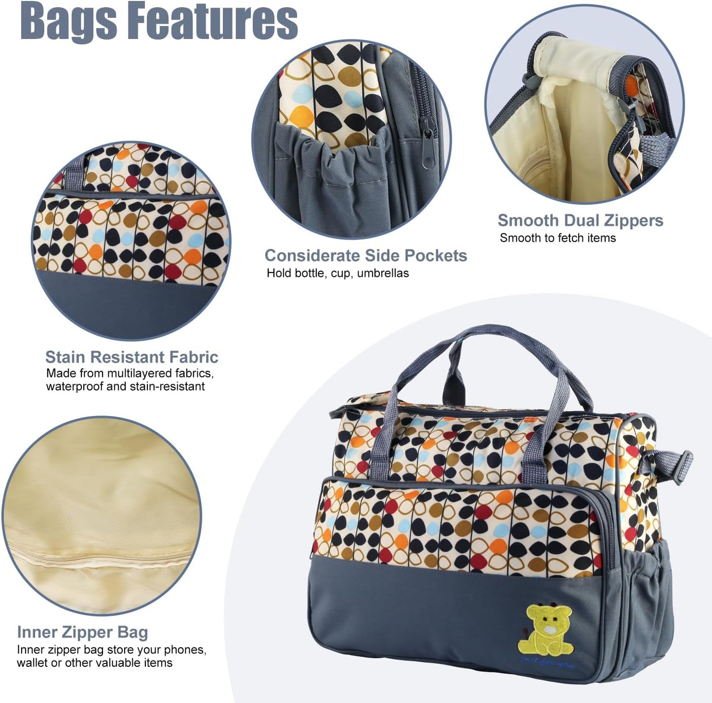 5PCS Baby Diaper Bag Set, Large Baby Doll Diaper Backpack