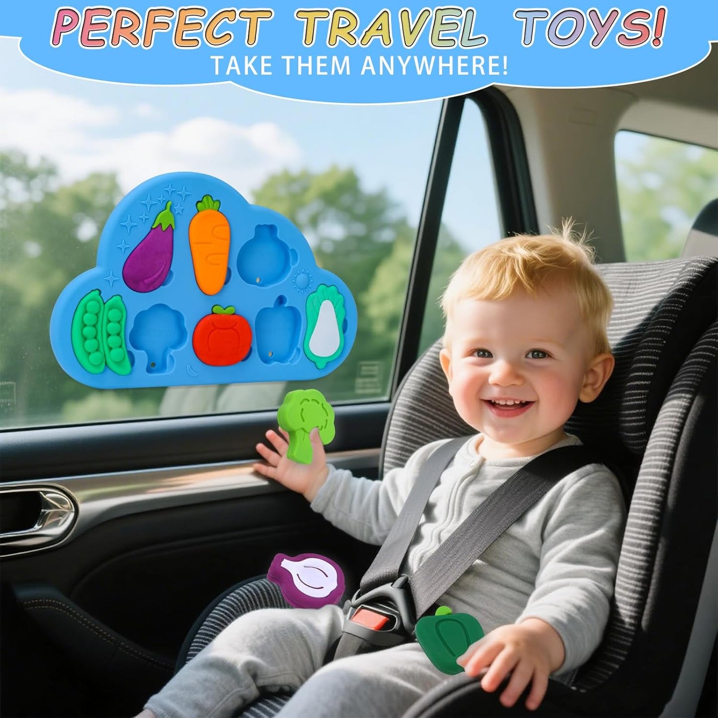 Baby Bath Toys, Premium Silcone Mold Free Vegetable Bath Toys, Soft Toddlers Floating Bathtub Toy, No Hole Tub Water Toys, Shape Sorting&Matching Educational Learning Toy Gift for Boys Girls Kids