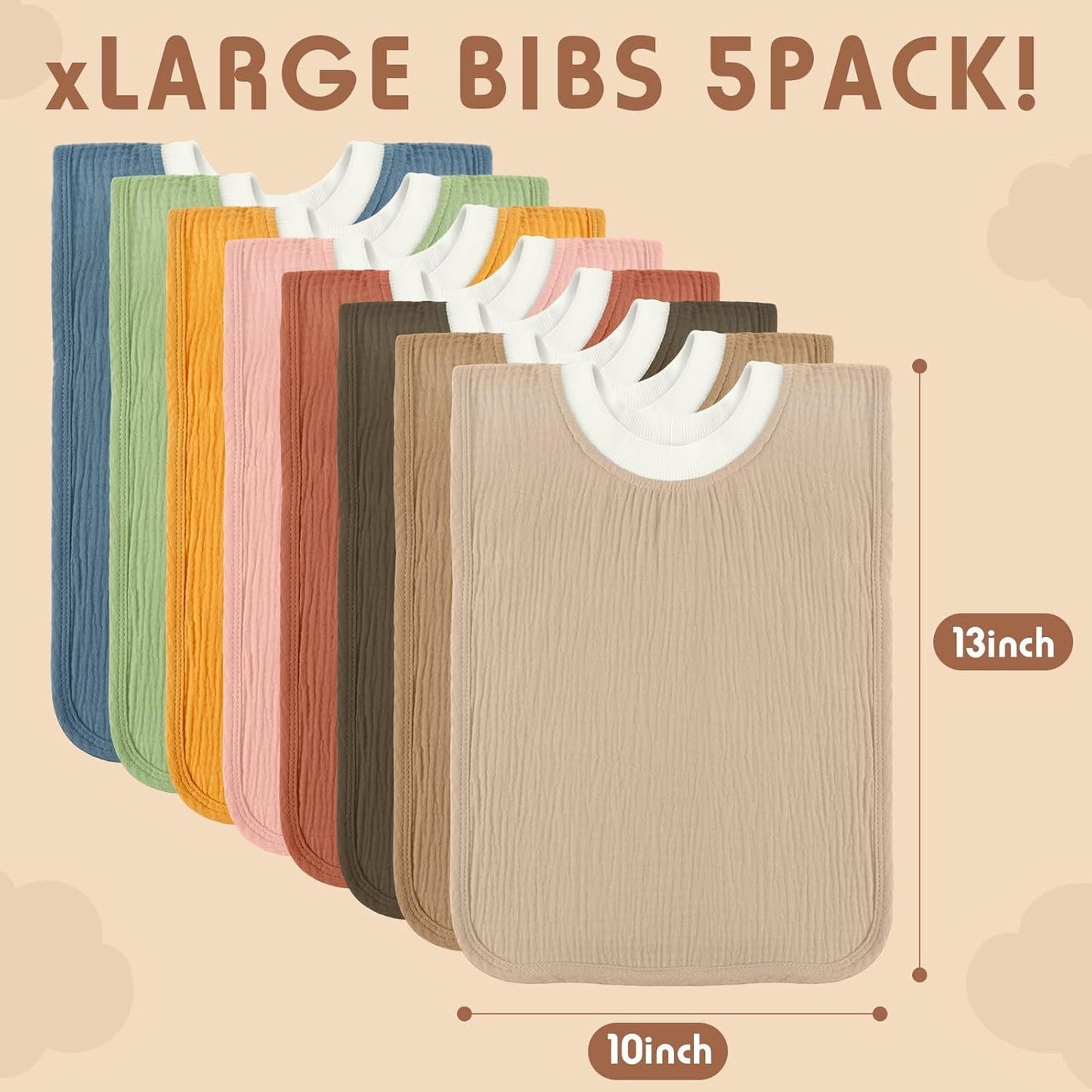 Newwiee 8 Pcs Large Muslin Pullover Baby Bibs Full Coverage Toddler Slip on Absorbent Bib Waterproof Toddler Towel Bibs (Mixed Color)