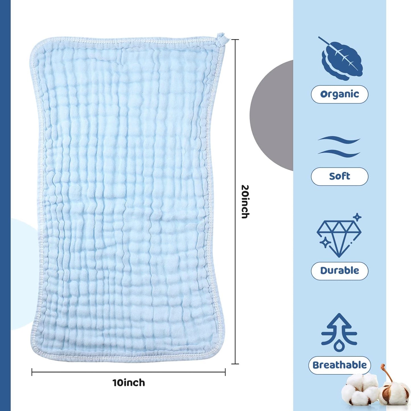 8 Packs Muslin Burp Cloths 6 Layers Unisex Baby Items Absorbent Burp Rags Colorful Muslin Washcloths for Baby Plain Soft Cotton Cloth for Babies Girls Boys, 10 x 20 Inch (Fresh Colors)