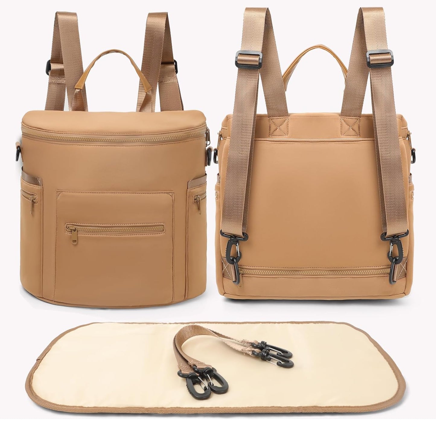 miss fong Neoprene Diaper Bag Baby Diaper Bag Large Capacity Neoprene Backpack with Changing Pad Travel Diaper Backpack with 16 Pockets for Mom & Dad-Brown