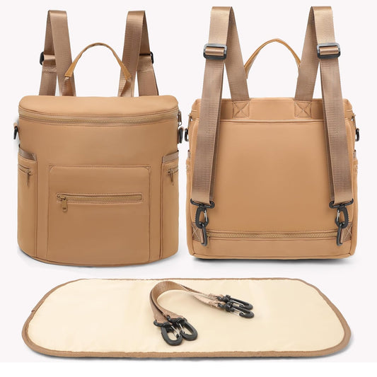 miss fong Neoprene Diaper Bag Baby Diaper Bag Large Capacity Neoprene Backpack with Changing Pad Travel Diaper Backpack with 16 Pockets for Mom & Dad-Brown