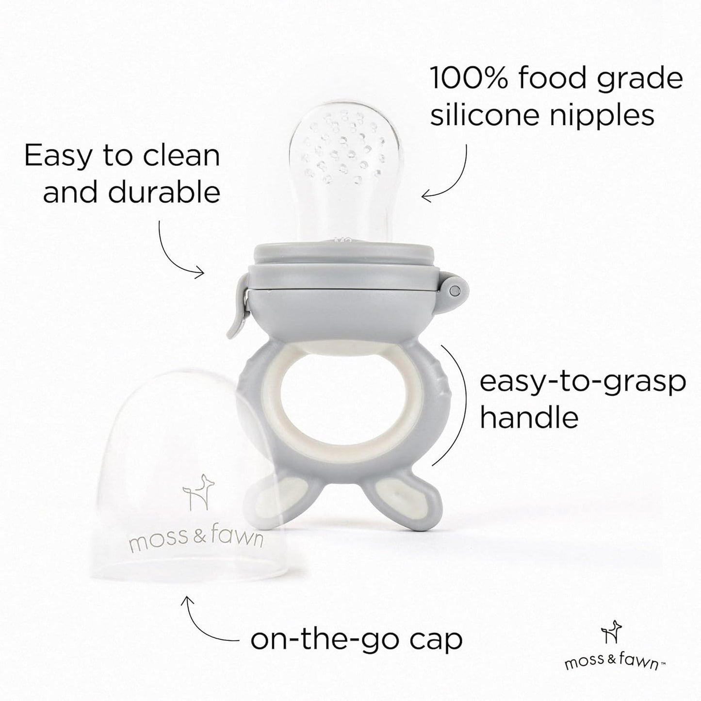 Moss and Fawn Little Explorer Kit - Silicone Frozen Breast Milk Popsicle Kit with Forage Feeder, Teething Popsicle Ice Cube Tray, & Gather & Roll Baby Feeding Bib - BPA, PVC, & Lead-Free - Dew