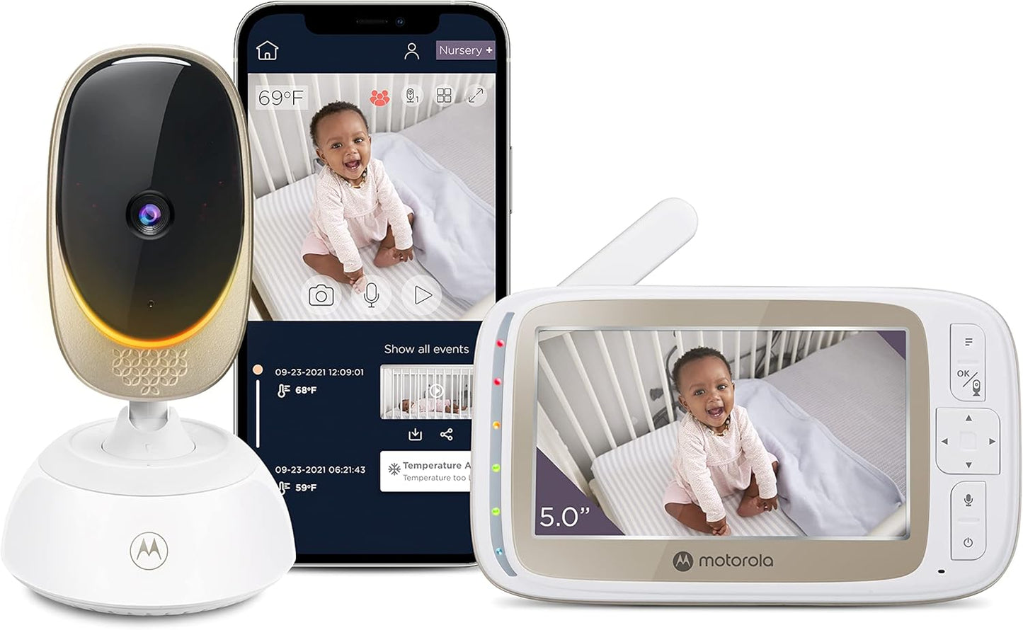 Motorola Nursery WiFi Baby Monitor with Camera and Audio, 2-Way Audio, Remote Zoom & Pan, Temperature Sensor, Night Vision, 10 Lullabies, Mood Light, 1000ft Range, VM85