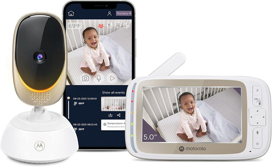 Motorola Nursery WiFi Baby Monitor with Camera and Audio, 2-Way Audio, Remote Zoom & Pan, Temperature Sensor, Night Vision, 10 Lullabies, Mood Light, 1000ft Range, VM85