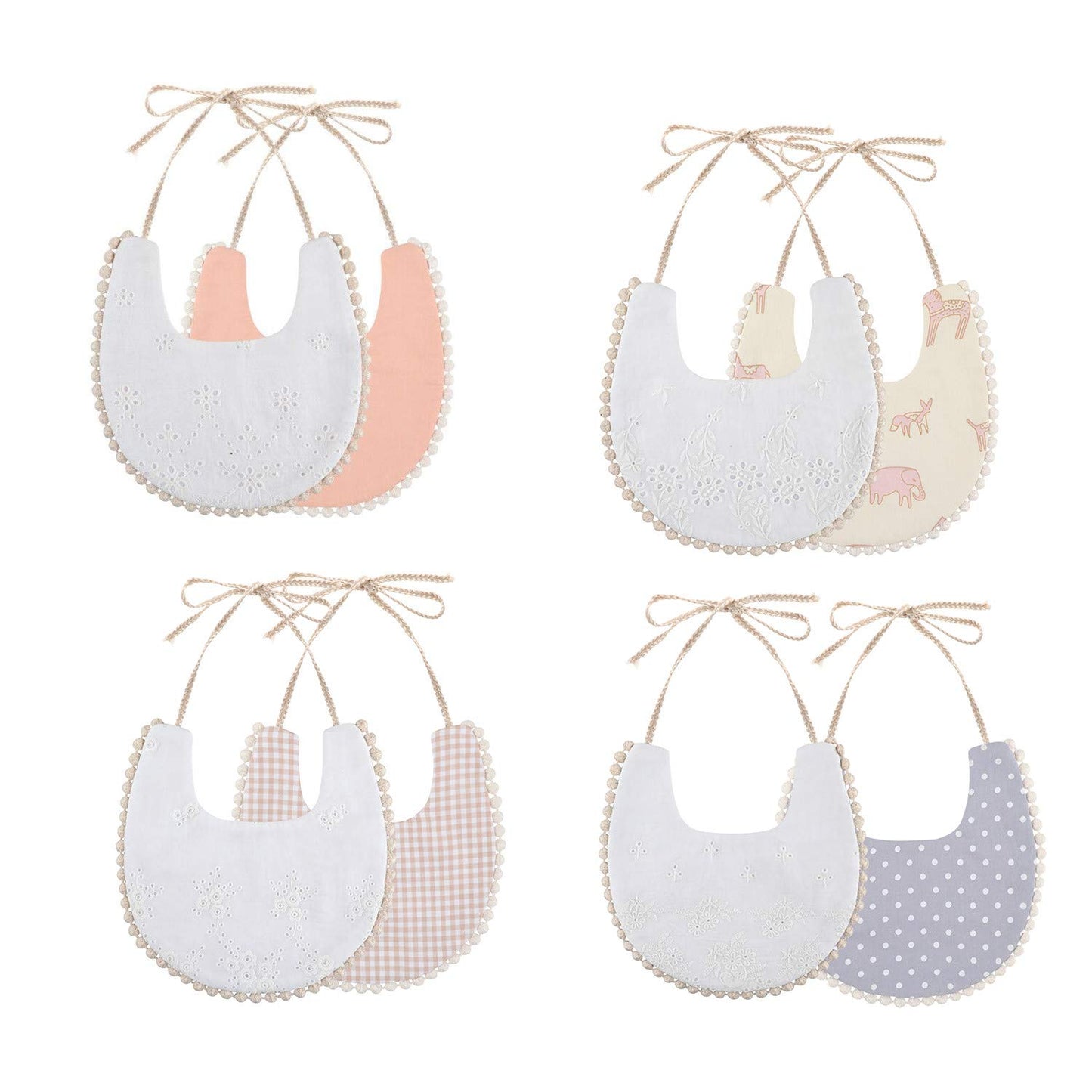 GZMM Baby Bib For Girls,Reversible Waterproof Handmade Natural Cotton Baby Drool Bib 0-12 months 4 Pack (floral mult-7, 0-12)
