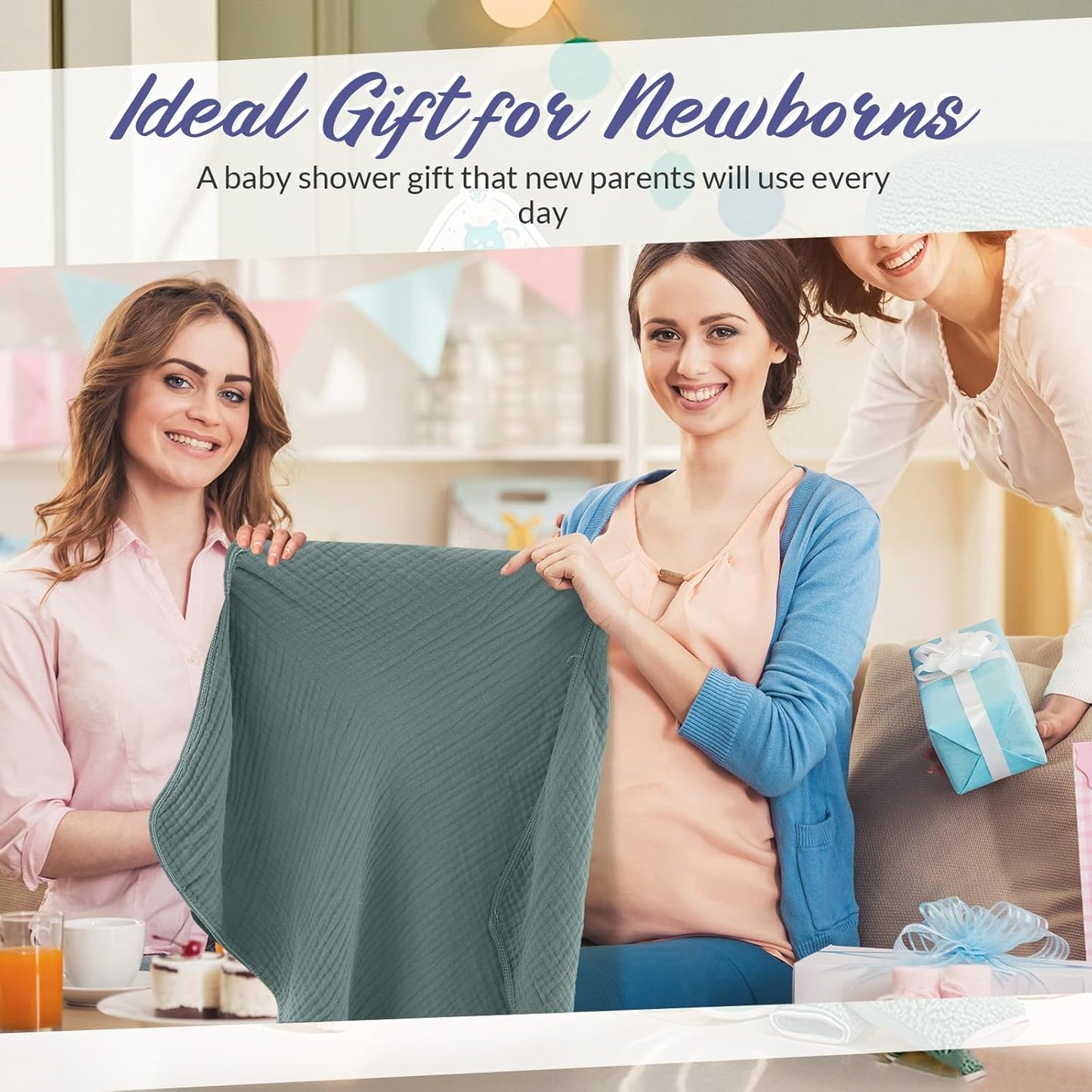 6 Pcs Muslin Hooded Bath Towels Washcloths and Bibs Set, Muslin Cotton Baby Towels Absorbent Hooded Blanket Towel Infant Bibs for Boys Girls Newborn Infant Essentials(Gray, Green)