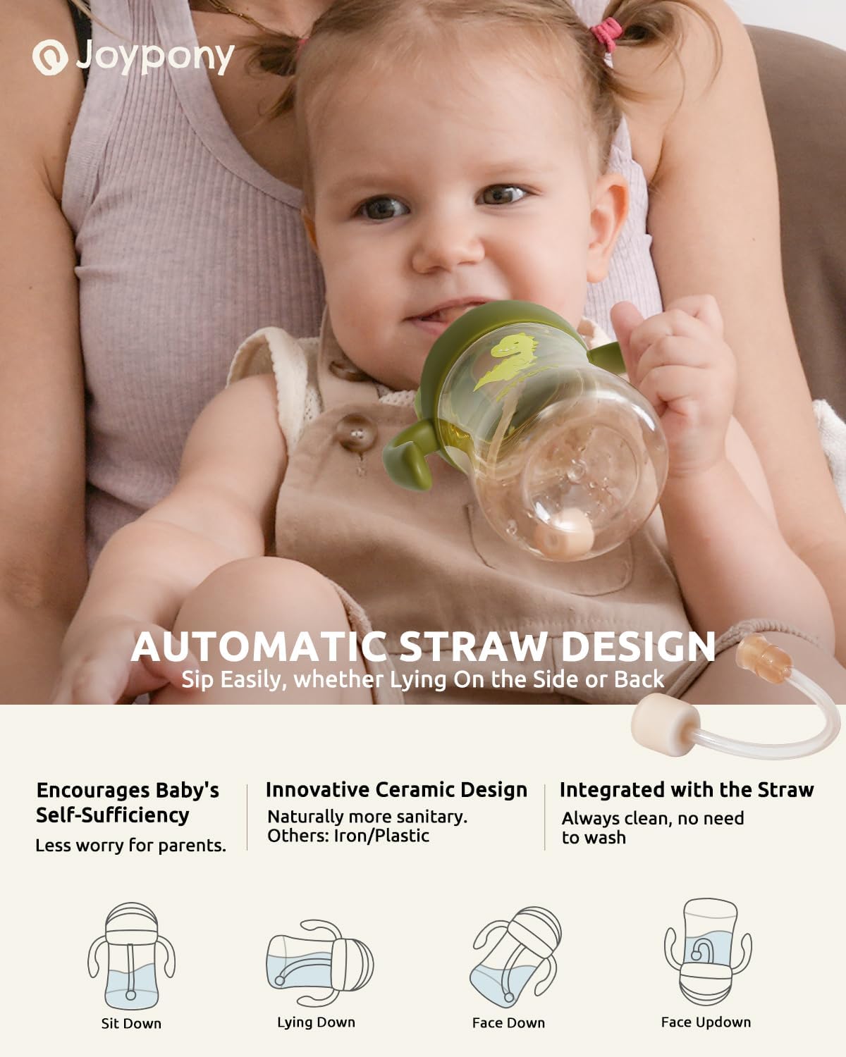 Sippy Cups for Toddlers 1-3, Spill Proof Weighted Straw Cup with Handle for Baby 6 Months + old, 2 Silicone Straws, PPSU, BPA Free, 9 oz (Green)