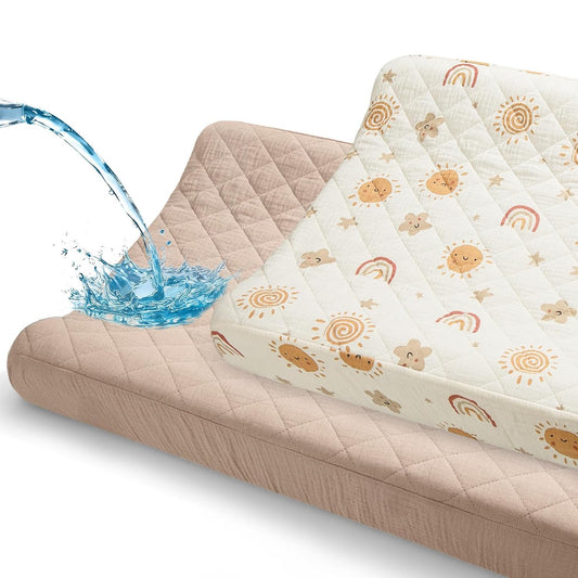 Unicorn Castle Waterproof Changing Pad Cover Muslin Changing Table Pad Cover 2 Pack Quilting for 32"x16" Baby Changing Pad Sheets Girls Boys,Brown Rainbow