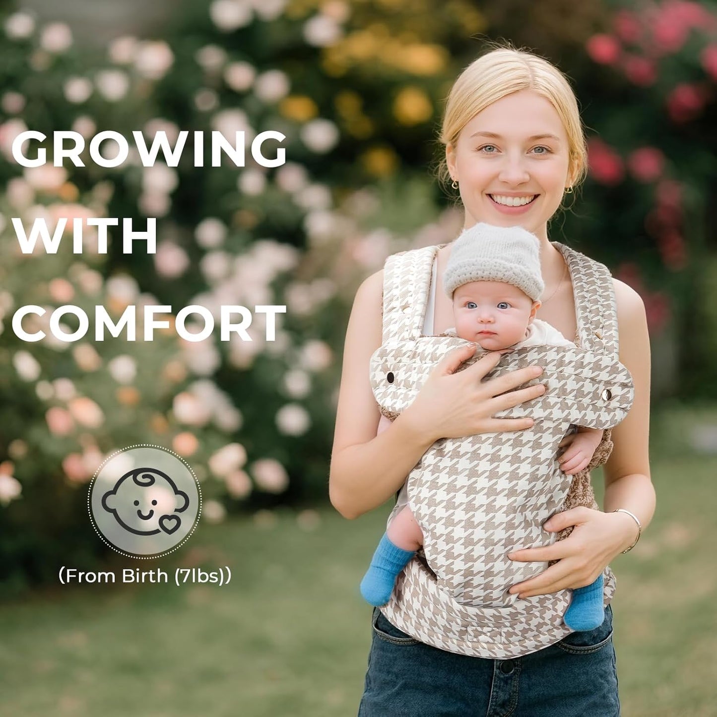 CycleMore Ergonomic Baby Carrier Newborn to Toddler - Lightweight & Breathable Infant Carrier with 3 Carry Positions, Hip-Healthy M-Shape Seat for 7-35 lbs (Houndstooth)