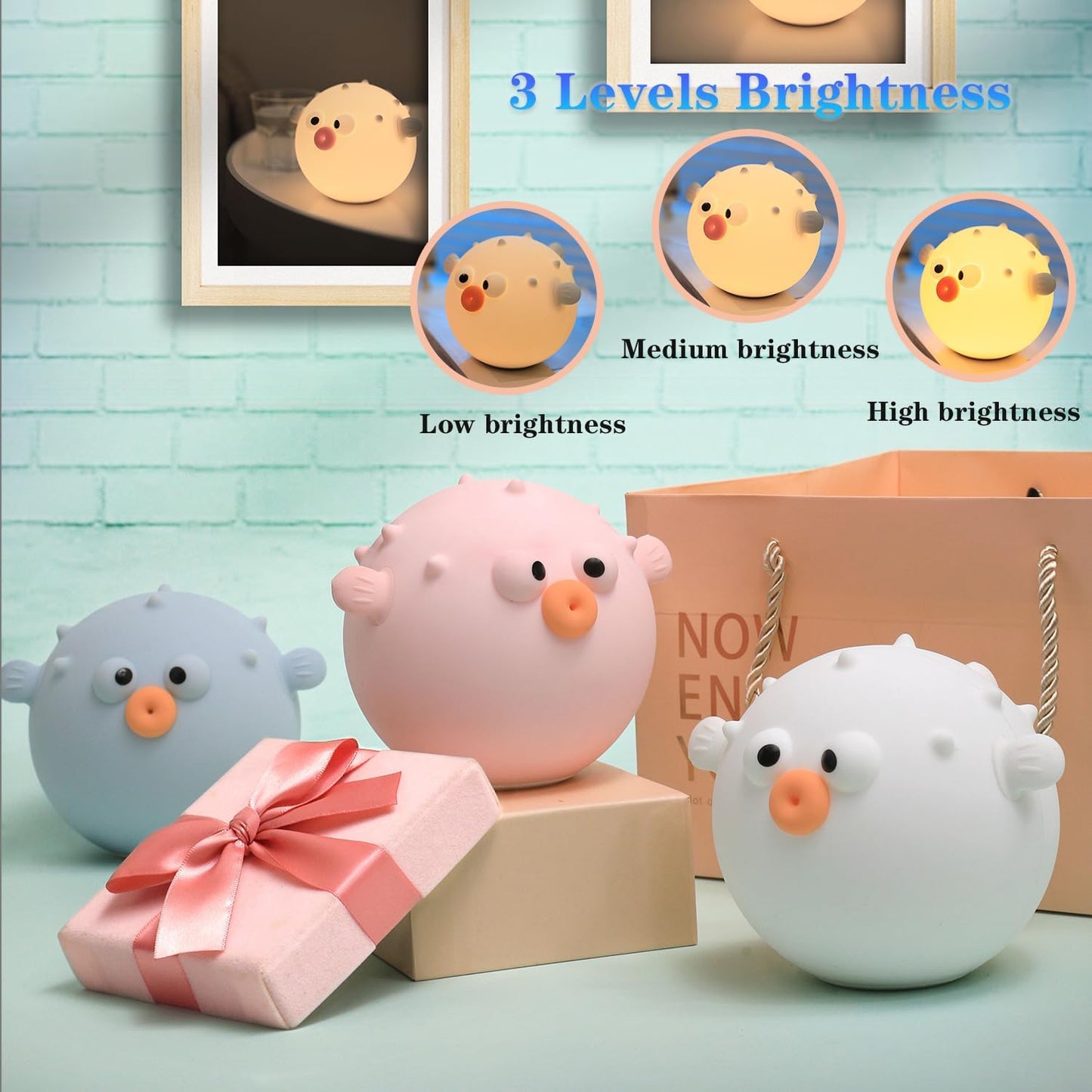 Cute Anemonefish Night Light, LED Squishy Night Lamp, Dimmable Timer Nursery Nightlight for Kids, Rechargeable Touch Lamp, Dorm Decor, Kids Funny Gifts (White Fish)