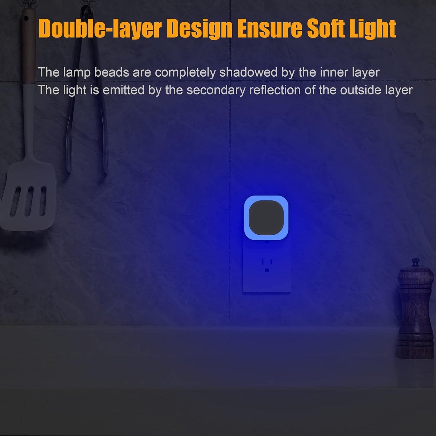 6 Pack Plug in Dimmable Night Light, Blue Nightlight, Auto Dusk to Dawn Sensor, LED Night Light, Soft Glow, Diffused Light for Bathroom, Hallway, Stairs, Kitchen, Bedroom