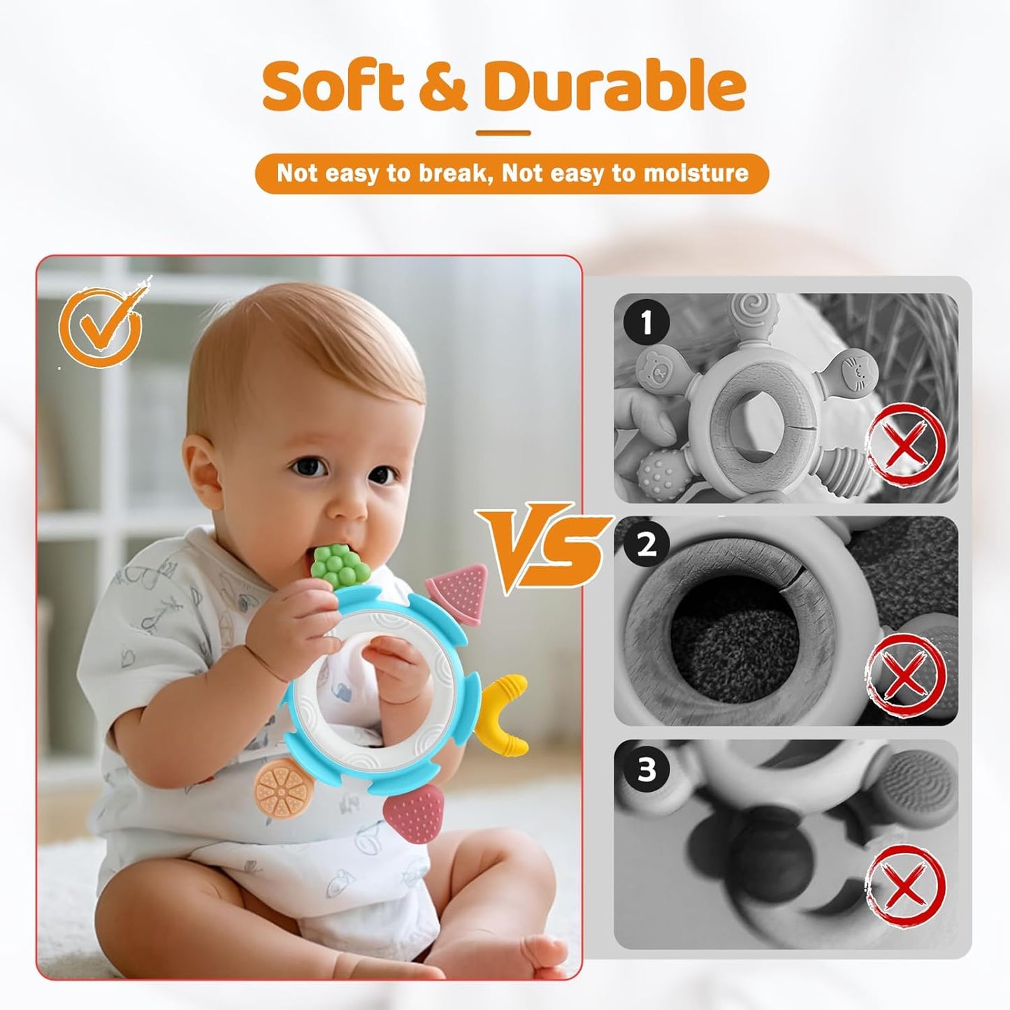 Baby Teething Ring Toy for 3–12 Months, Silicone Infant Teether for Sore Gum Relief, Soothing Sensory Chew Toy, Ideal Newborn Gift for Boys Girls Baby Shower, Birthday or Christmas, Blue