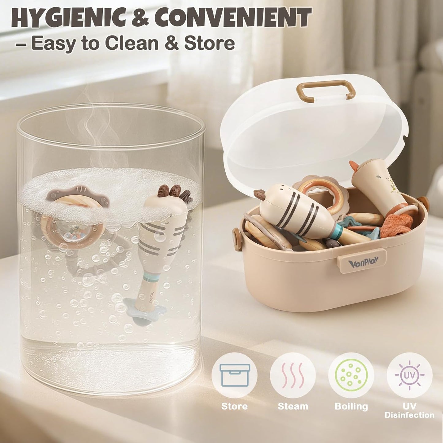 Baby Rattles & Teethers Set – Baby Toys 0-6 Months, Teething Toys 3-6 Months, Sensory Toys with Soft Textures, Gentle Sounds & Easy-Grip Shape, Neutral Newborn Gift（10-Pack）