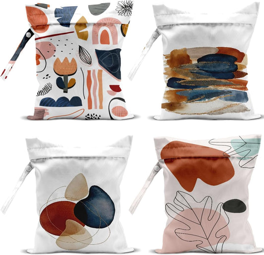4 Pack Modern Abstract Painting Boho Wet Bag Waterproof Washable Reusable Wet Dry Bag for Swimsuit Dirty Clothes Diaper Travel Beach Pool Gym Christmas Toiletries Beach Essentials，Minimalist Drawings