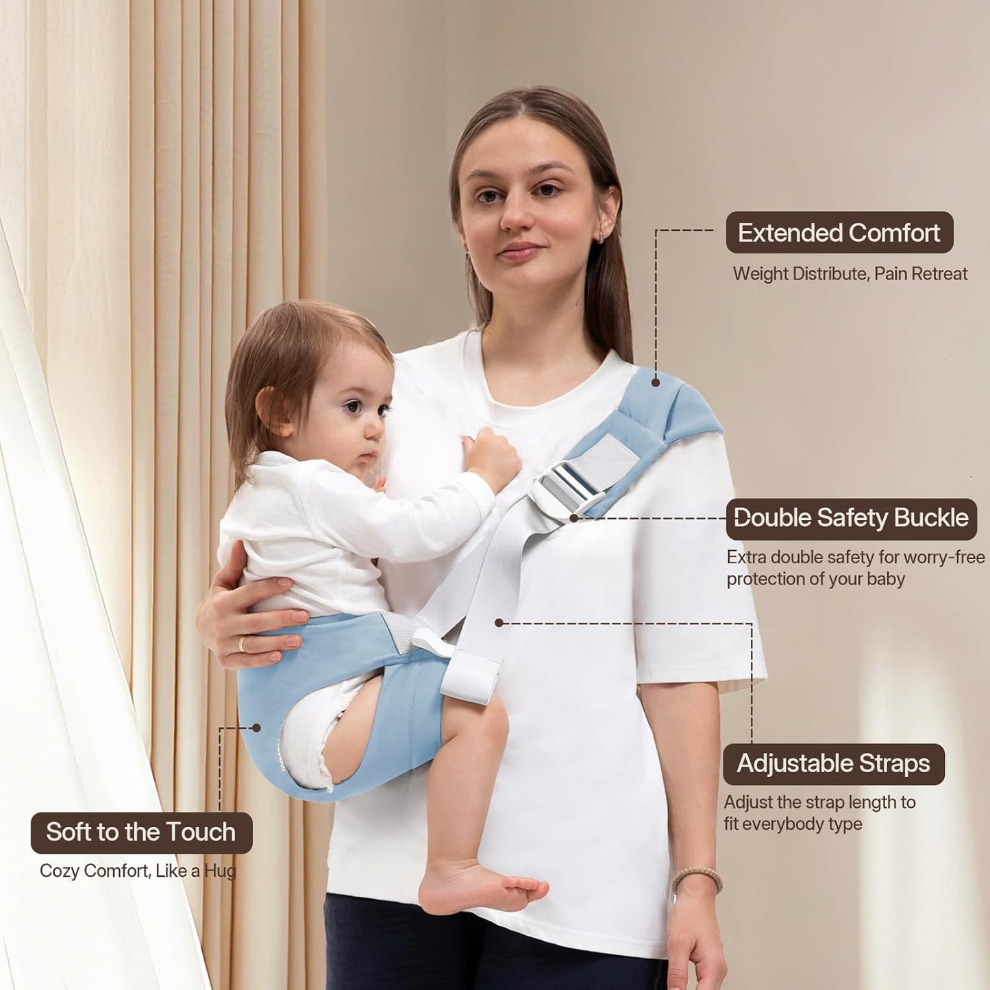 Toddler Carrier for 25-60 lbs,Comfortable&Lightweight Baby Sling Carrier,Adjustable with Left/Right Shoulder Straps,One Size Fits All,Ideal for Shopping and Travel-Blue
