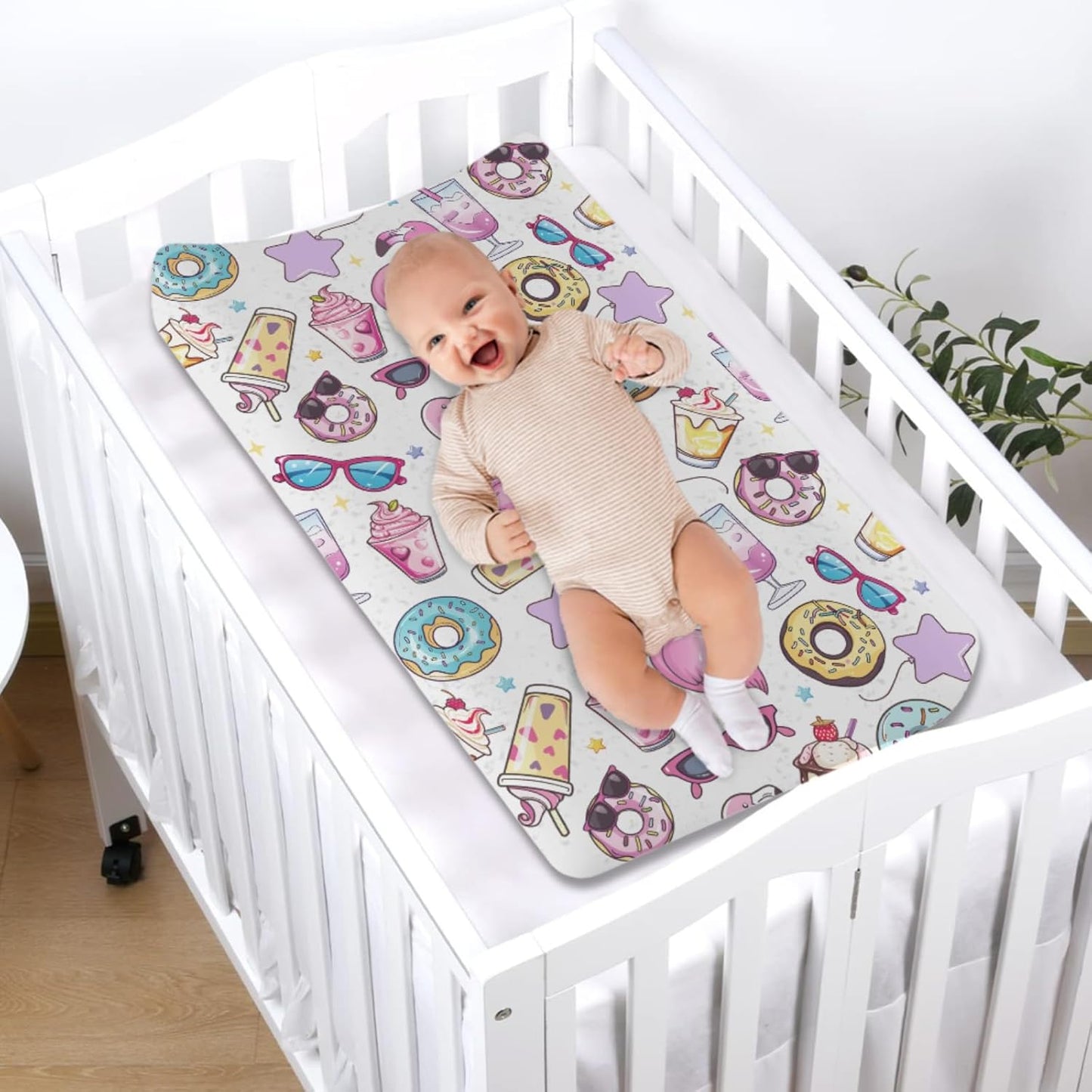 Boho Surfing Summer Beach Changing Pad Covers for Boy Girl 32''x16'' Coconut Tree Surfboard Bus Tropical Floral Leaves Wave Fitted Change Table Pad Mats Soft Cradle & Bassinet Sheets (Pink, one Size)