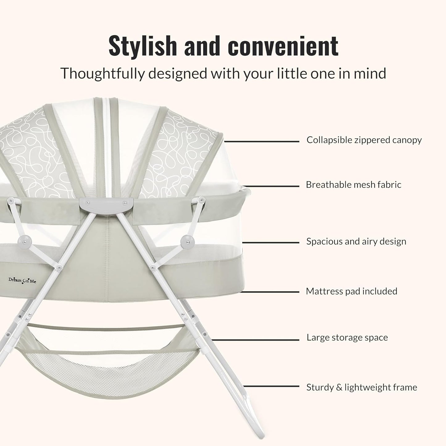 Karley Bassinet for Newborns | Award-Winning 2021 National Parenting Product & Mom’s Choice Winner | Portable Lightweight Bassinet with Adjustable Canopy, Dual-Sided Mattress & Storage Bag