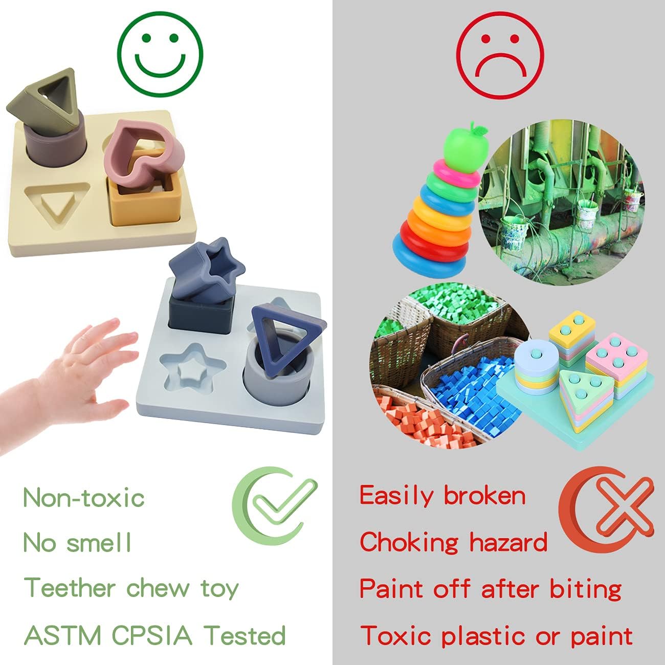 Baby Stacking Building Blocks Silicone Teething&Squeezing Shape Sorter Puzzle Montessori Sensory Toys for Babies Toddlers 6 to 12 Months(Blue)