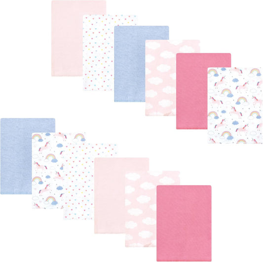 Luvable Friends Hudson Baby Flannel Burp Cloths 12pk, Pink Unicorn