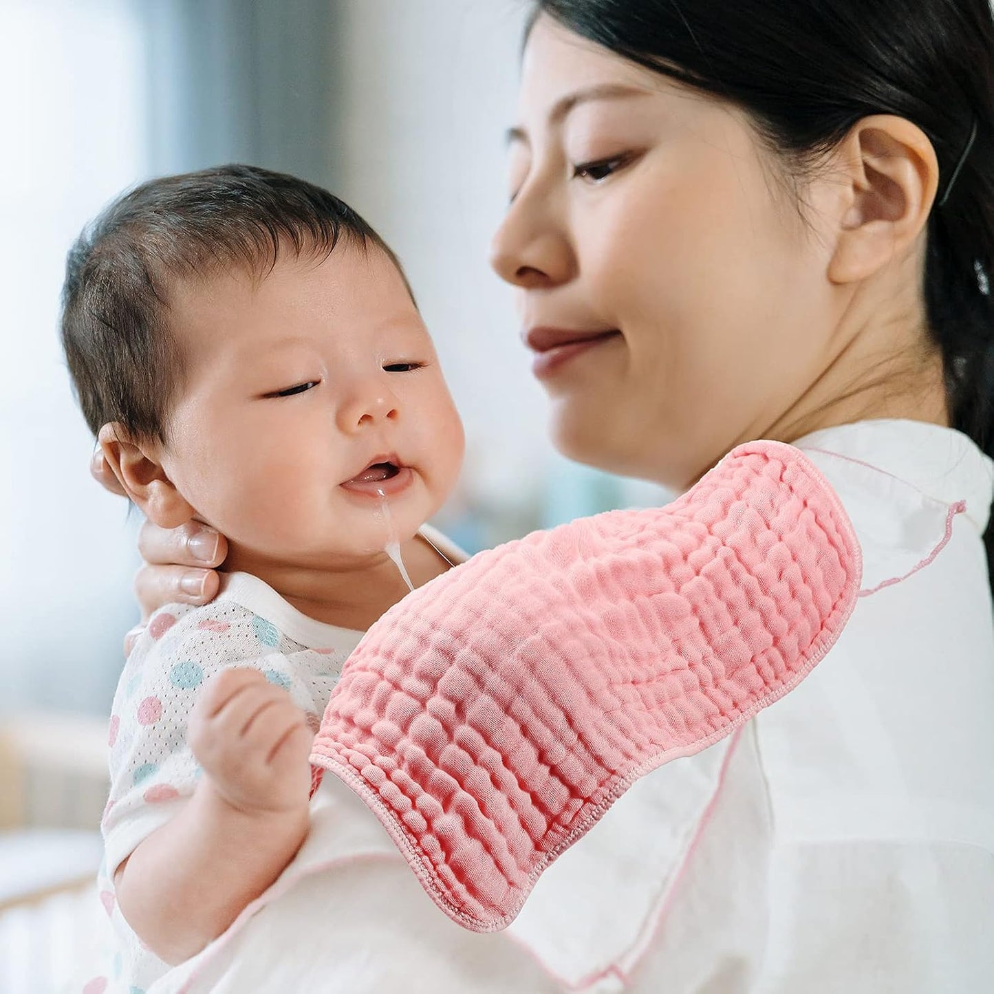 Tatuo 8 Pcs Baby Muslin Bibs & Burp Cloths 6 Absorbent Layer 100% Cotton Unisex Baby Bibs for Drooling and Teething