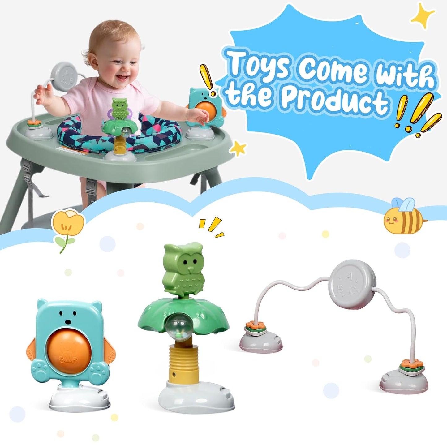 Xilingol 15-in-1 Convertible High Chair, 2-in-1 Baby Highchair & Activity Center W/Toys, Booster Seat | Building Block Table | Toddler Chair W/Removable Tray & 5-Point Harness & 2-Layer Cushion(Green)