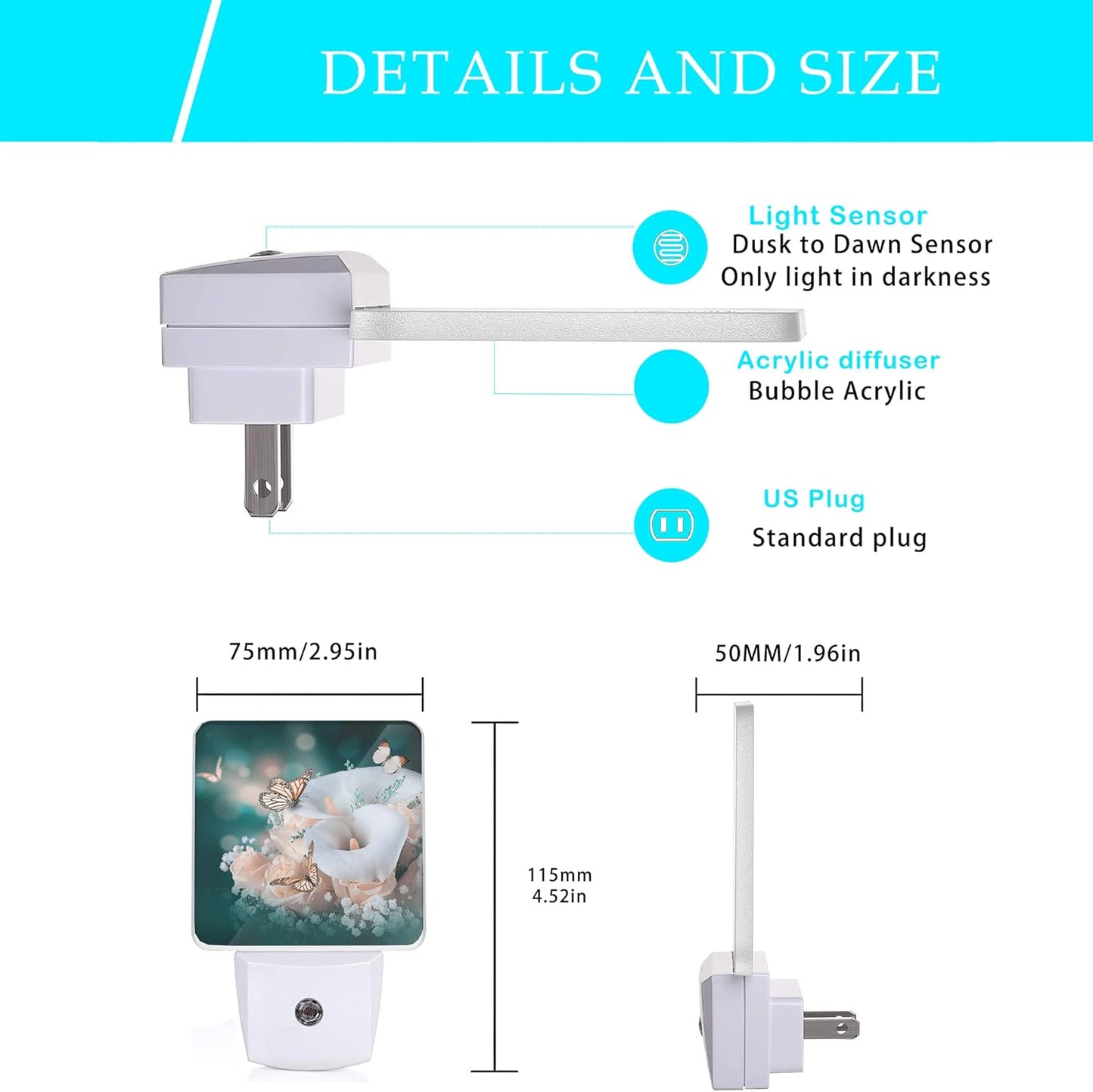 Yellow Roses and Butterfly Night Light,Flower Butterflies Spring Night Lights Plug into Wall Dusk to Dawn Sensor Led Lamp for Women Men for Stairway/Hallway/Bedroom,0.5W