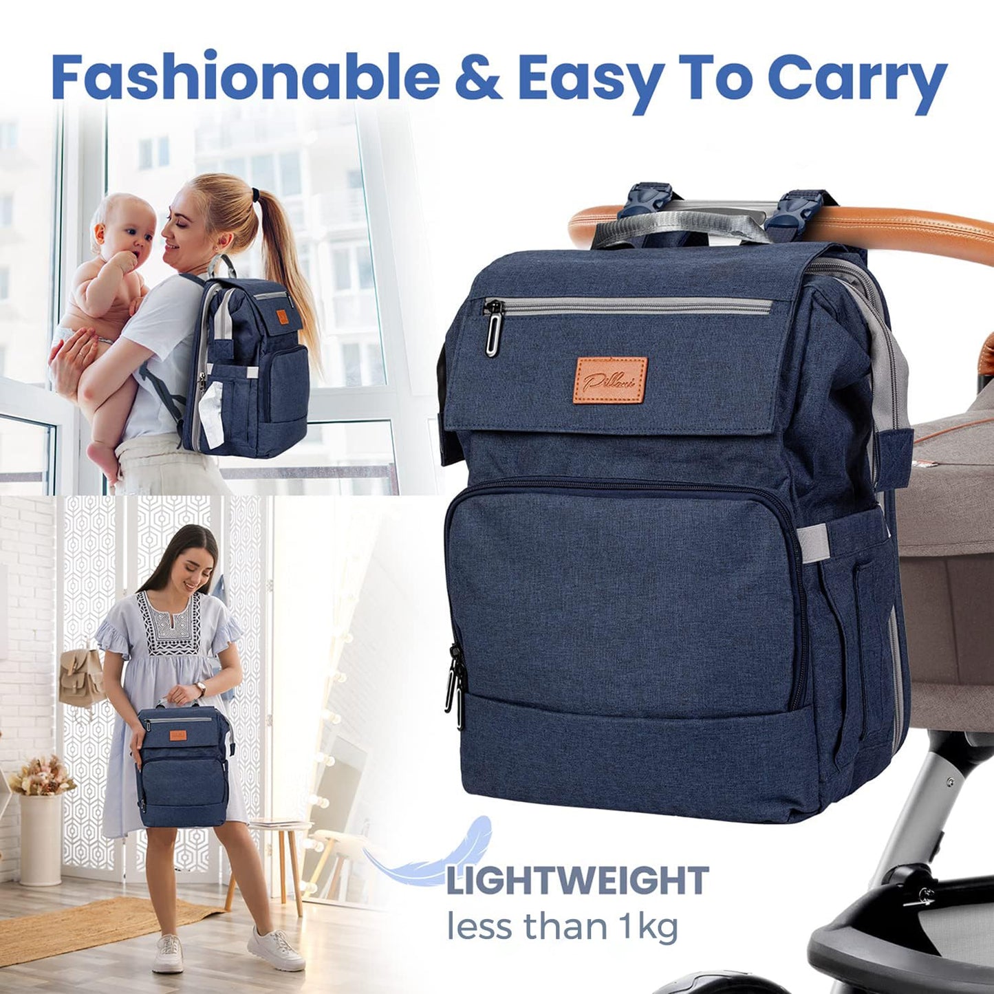 PILLANI Baby Diaper Bag Backpack - Large Bag for Boys & Girls, Waterproof Diaper Backpack - Travel Diaper Bags w/Changing Pad, Baby Registry Search & Shower Gifts - Essentials Must Haves Newborn Stuff