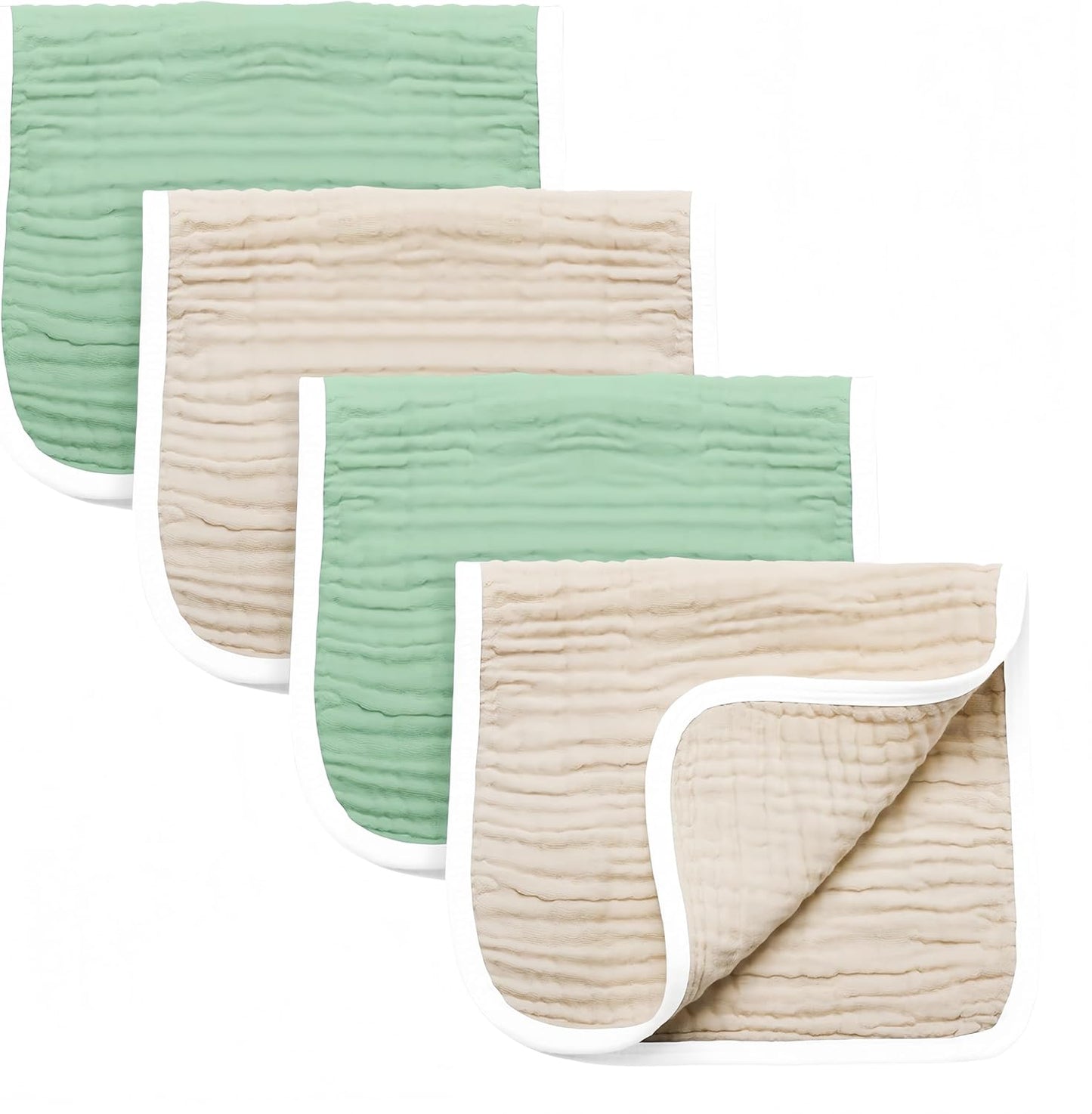 Synrroe Burp Cloths Large, Muslin Burp Cloths for Baby Girls and Boys, Pack of 4 Extra Absorbent and Soft Muslin, 6 Layers 20 by 10 Inches 100% Cotton (Brown-Green 4 Pack)