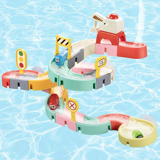 Car Slide Bath Toys for Kids Ages 4-8, Wall Track Building Set for 3-5 Year Old, Fun DIY Kit Bathtub Time Birthday Gift for Toddler Boys & Girls (37 PCS)