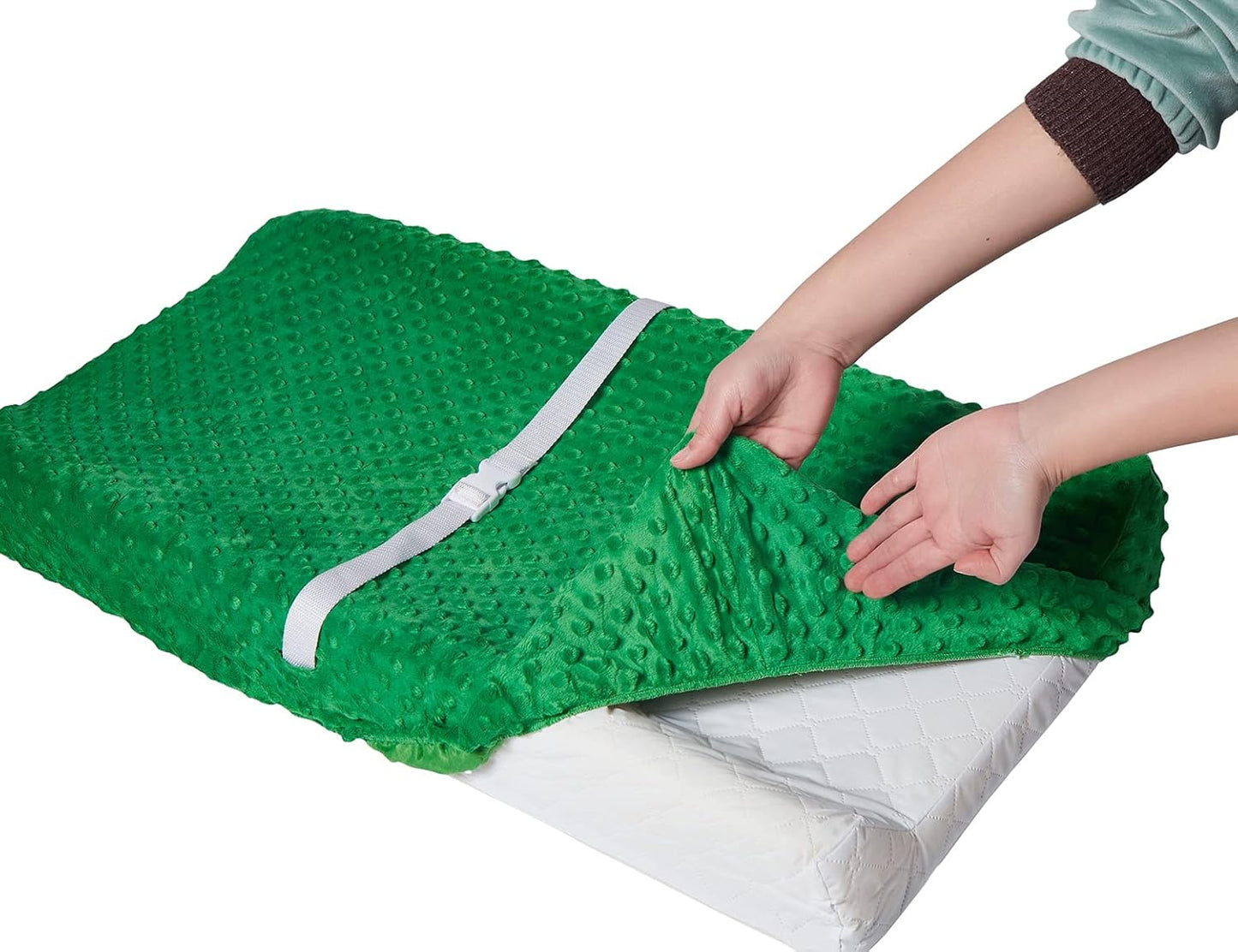 Solid Changing Table Pad Cover Cradle Sheet, Fits 32"/34''x16 Contoured Diaper Changing Pad, Ultra Soft Cozy Dots Plush Changing Table Covers, Breathable Wipeable Removable (Fern Green)