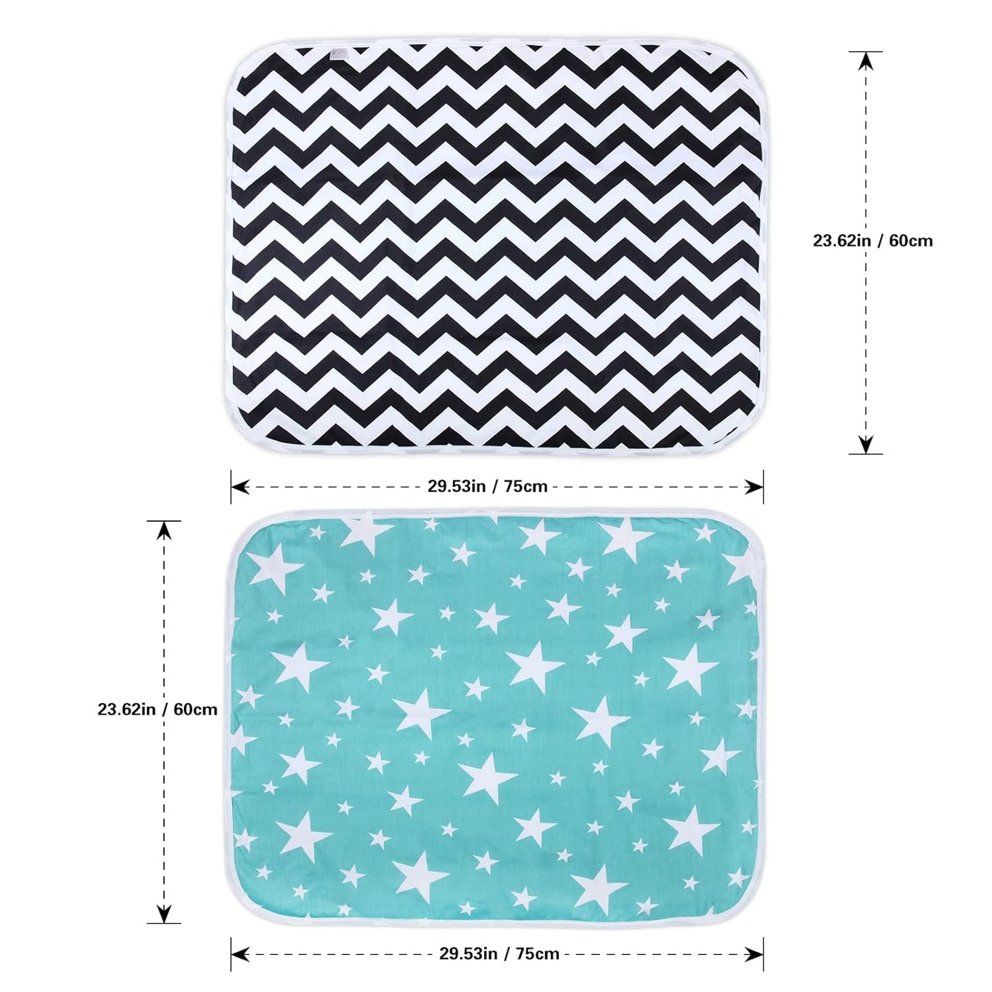 2Pcs Diaper Changing Pads for Baby, Portable Change Mat, 3Layers Waterproof Change Pad Foldable Absorbent Mats for Women, Reusable Incontinence Underpads for Patient 24''x30''
