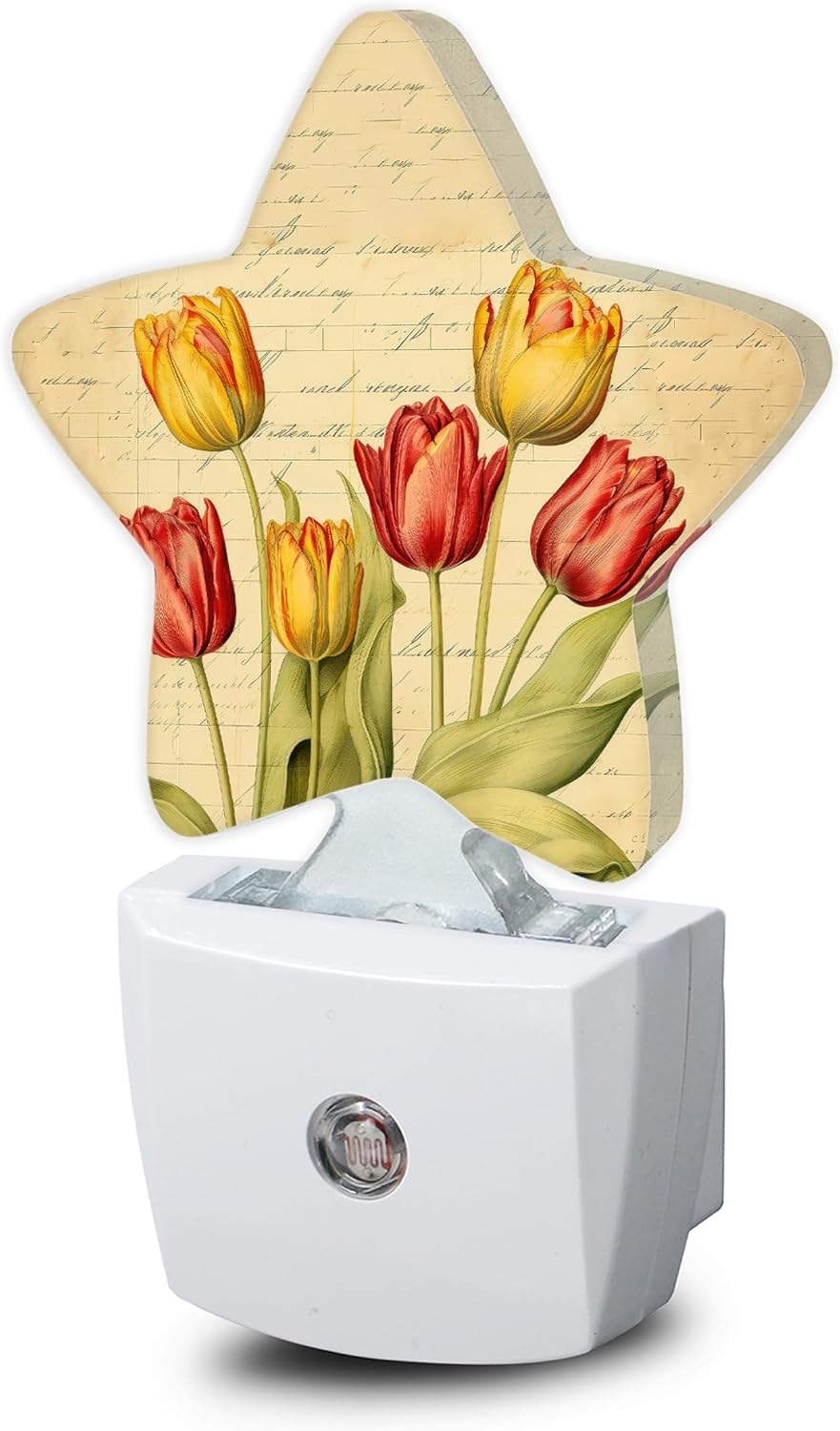 Vintage Tulips Nightlight,Spring Flowers Star Night Lights Plug into Wall Decorations for Bedroom Bathroom,Dusk to Dawn Sensor Kitchen Hallway Stairs Energy Efficient Desk Lamp