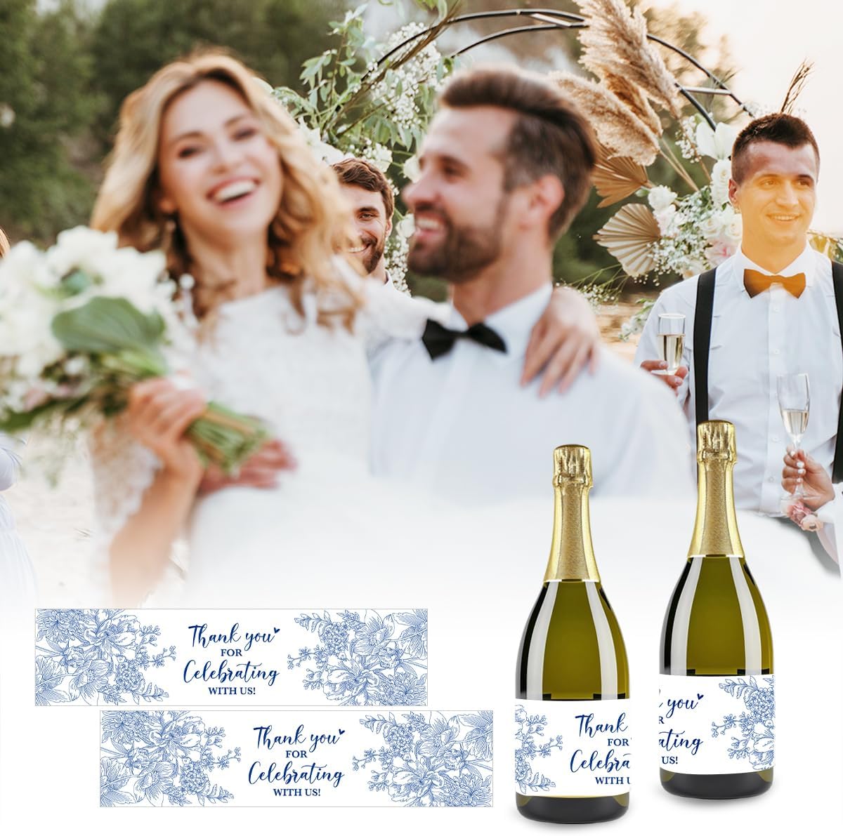 100PCS Wedding Water Bottle Labels Waterproof Greenery Floral Wraps Sticker for Water Bottle Baby Shower Bottle Label for Bridal Shower Party Thanks A18